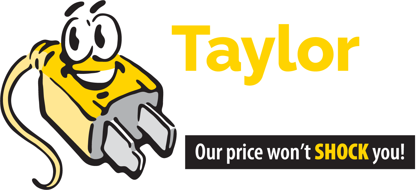 A logo for taylor electric with a smiling plug