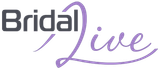 The blissful bridal logo has a blue flower on it.