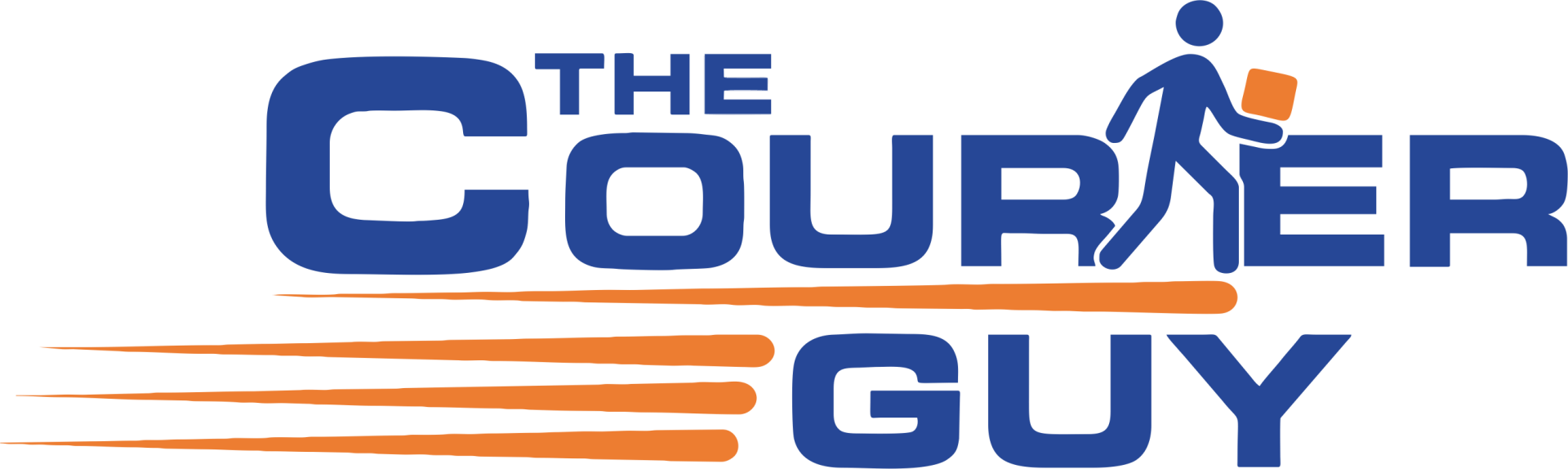 A blue and orange logo for the courier guy