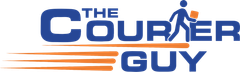 A blue and orange logo for the courier guy