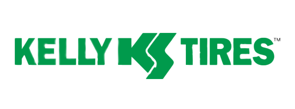 Kelly Tires logo in green and white with stylized “K” between the words.