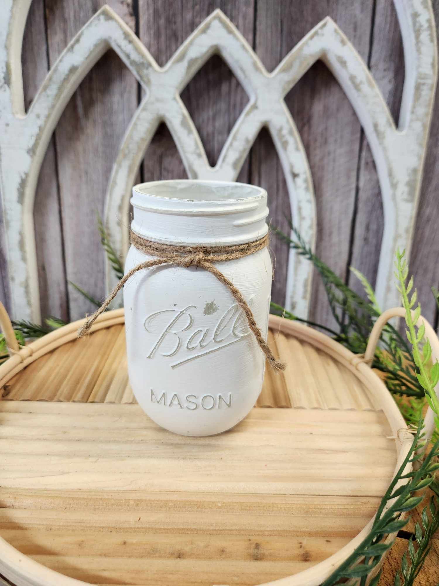 Farmhouse pint jar - Painted linen white