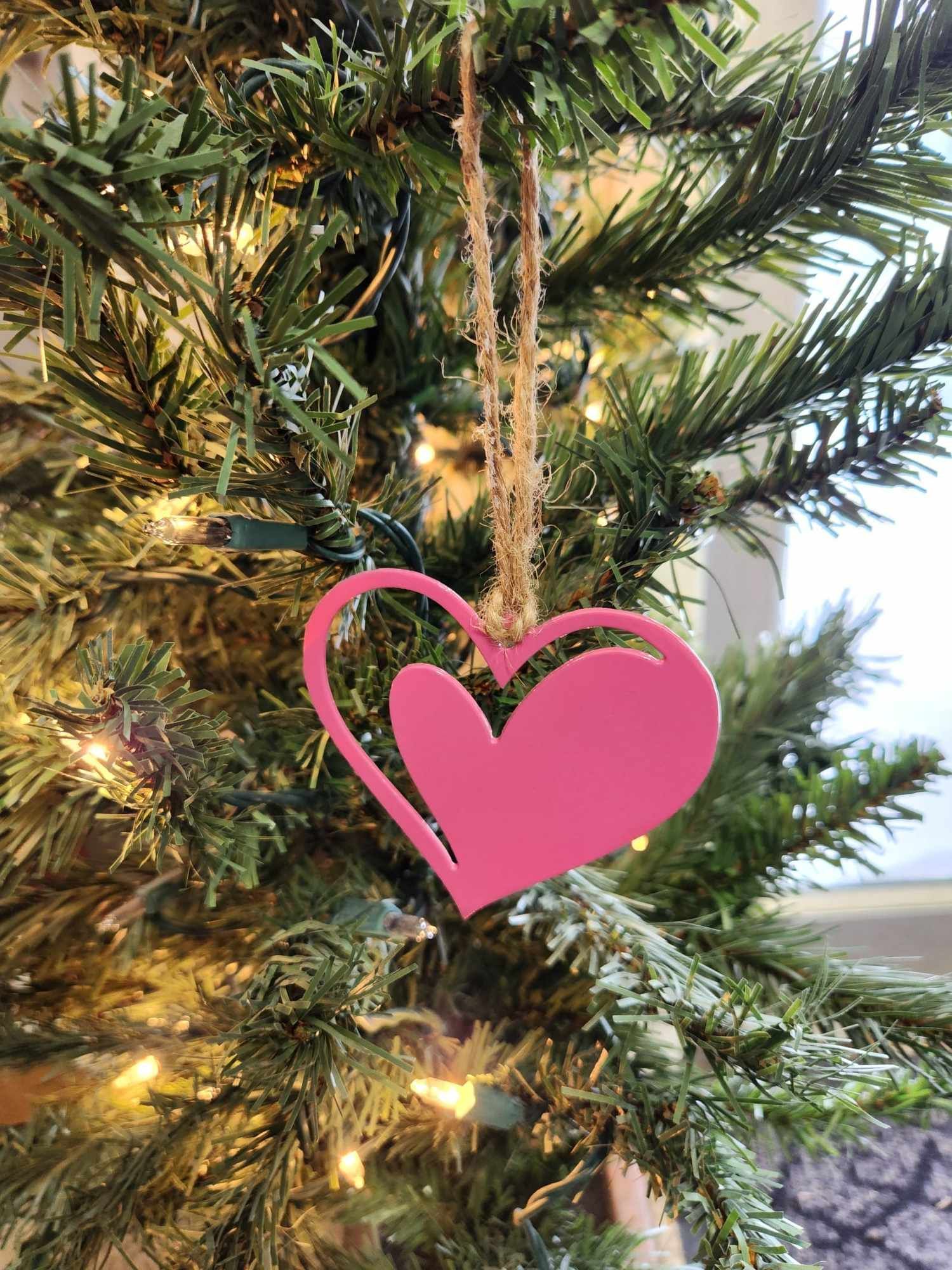 Metal heart ornament with double heart, tree ornament, Valentine's Day