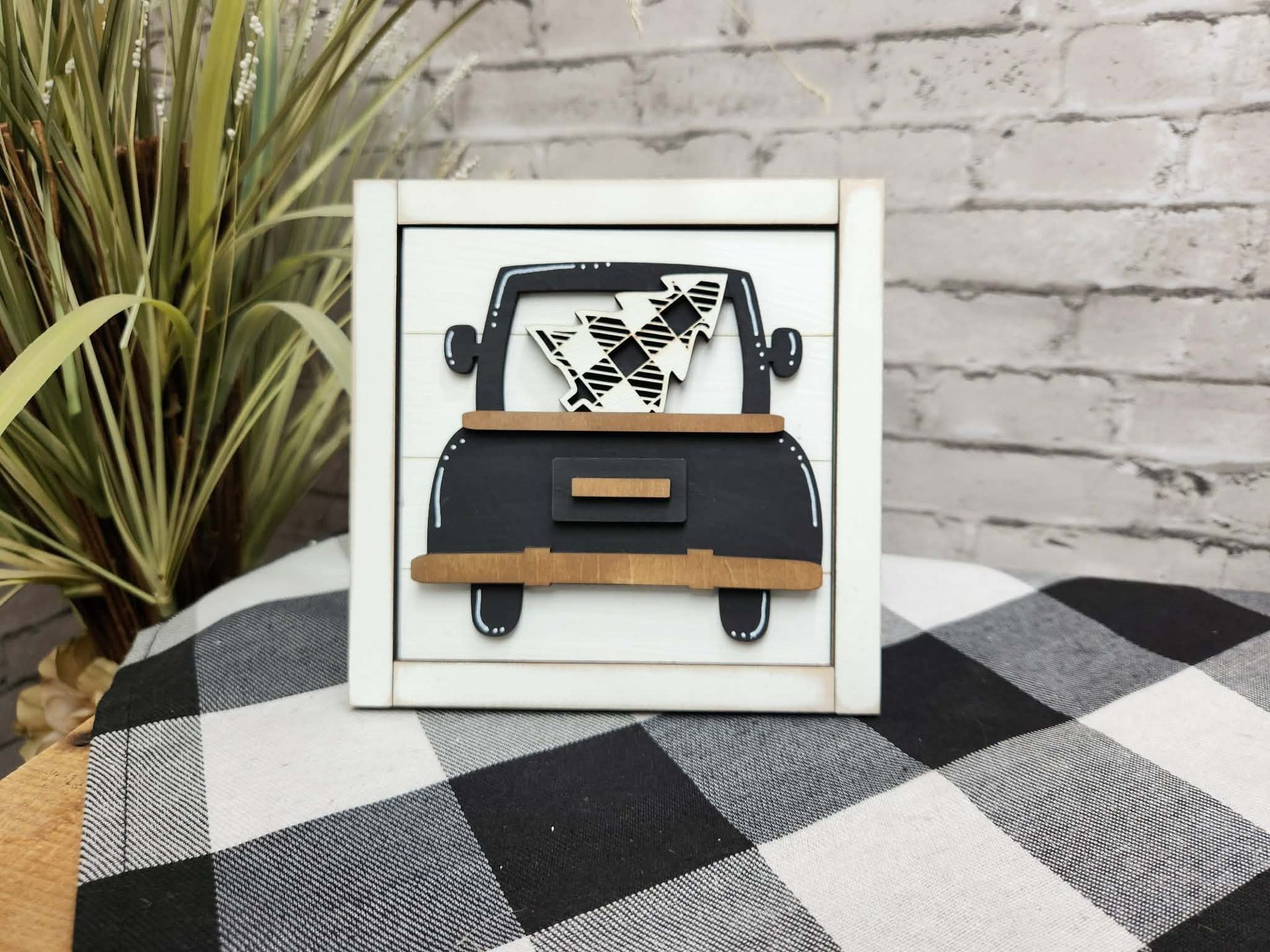 Christmas truck with tree Change Out Square, Christmas truck with tree decor, Christmas truck with tree tiered tray decor, Christmas truck with tree dough bowl décor