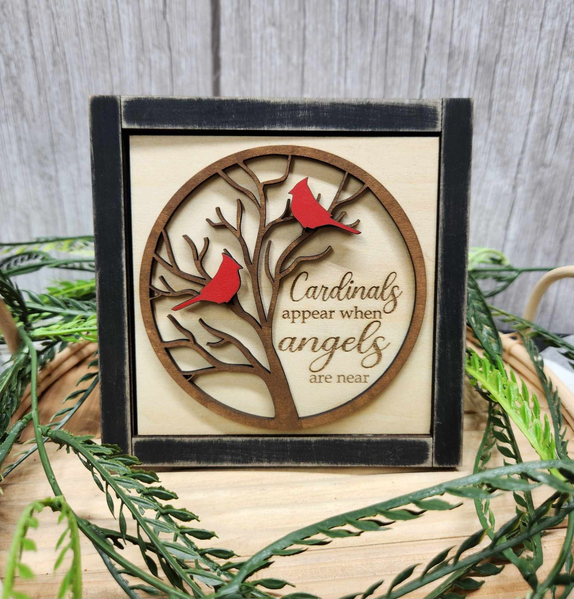 Cardinals Appear When Angles are Near change out square, tiered tray decor, memorial gifts