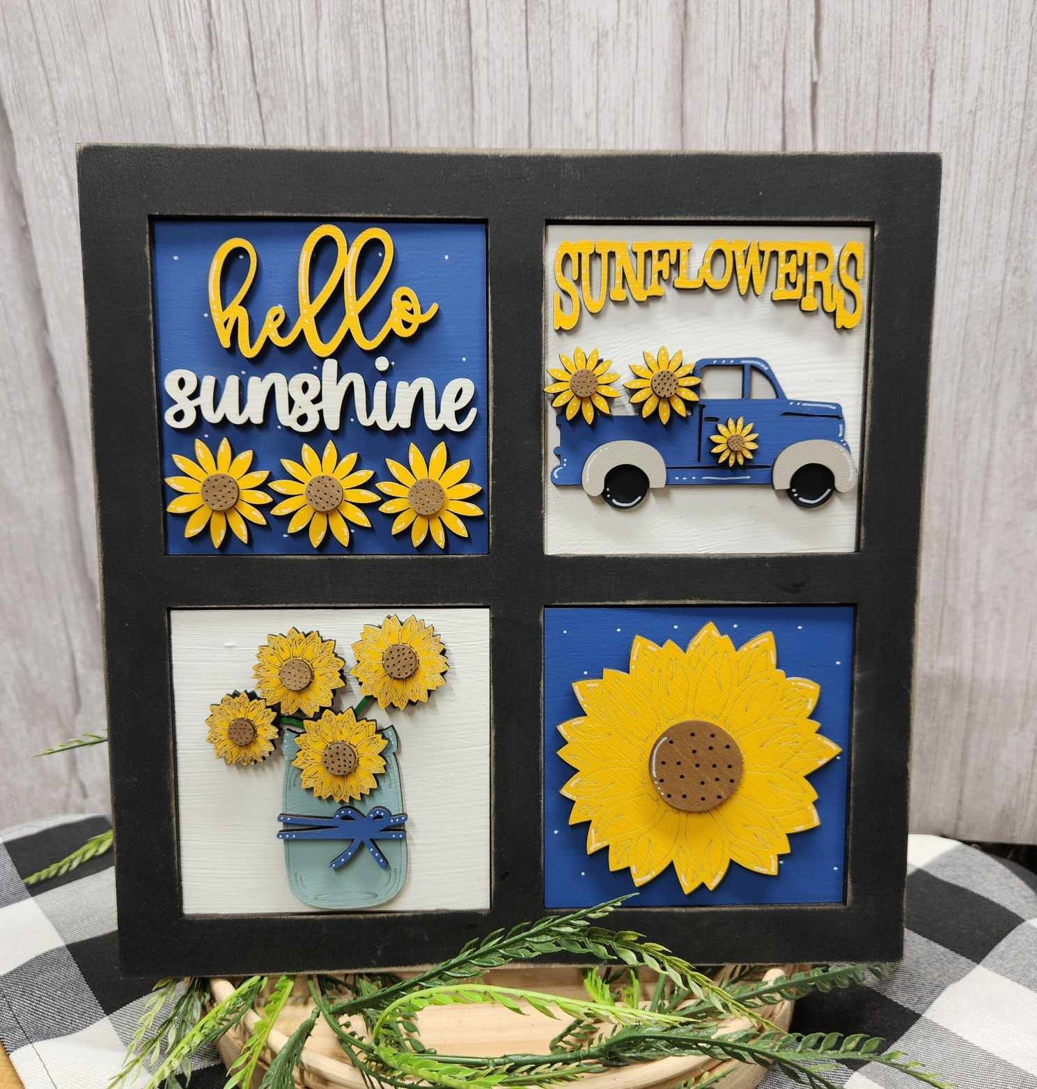 Hello Sunshine Sunflower Change out Squares Change out frames, interchangeable squares, interchangeable frames, tiered tray decor, douch bowl decor