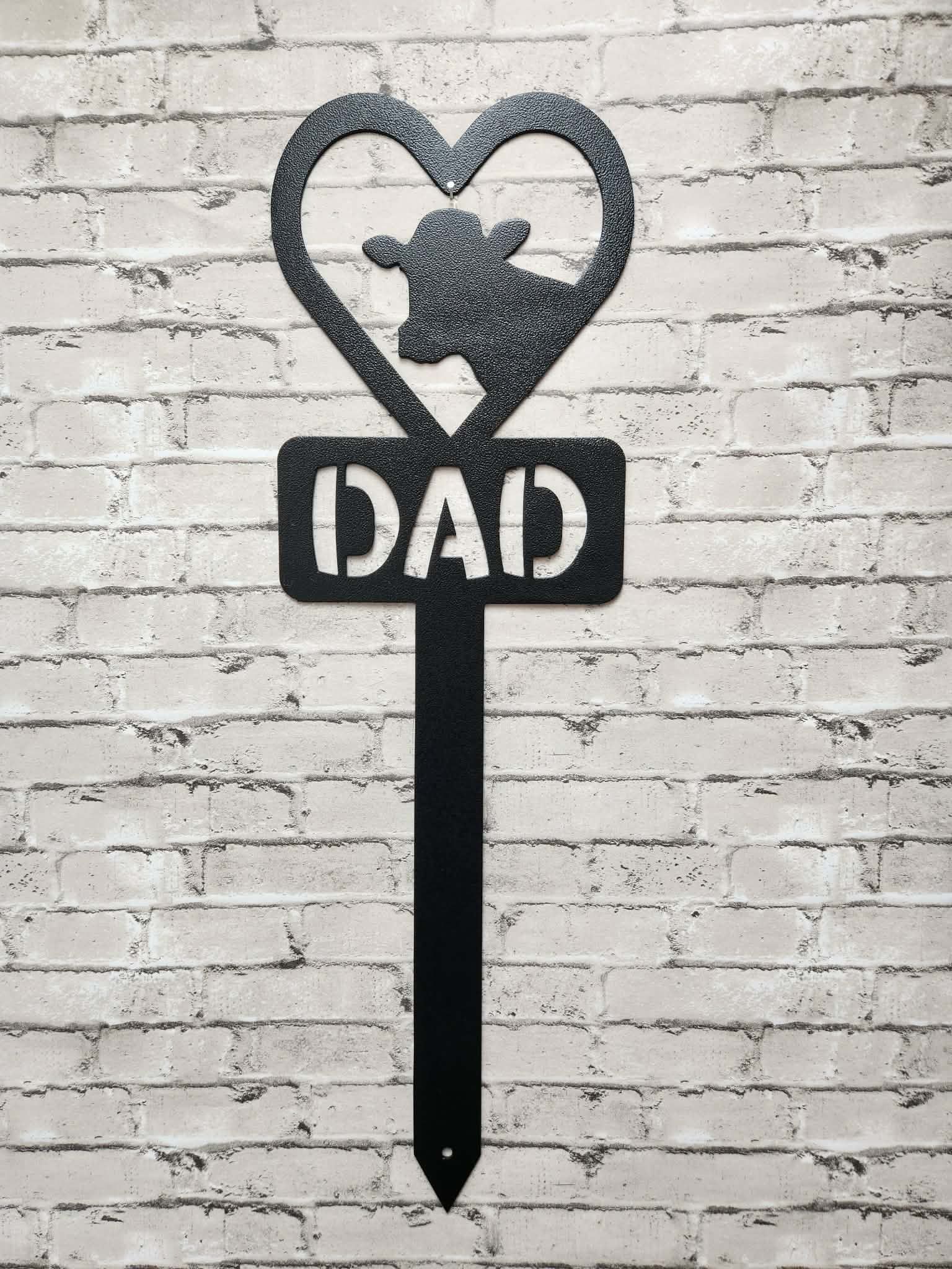 Memorial, Dad, Cow, Heart, Dairy, Metal Stake, Metal Art, Plasma Cut, Metal memorial stake, cemetery marker
