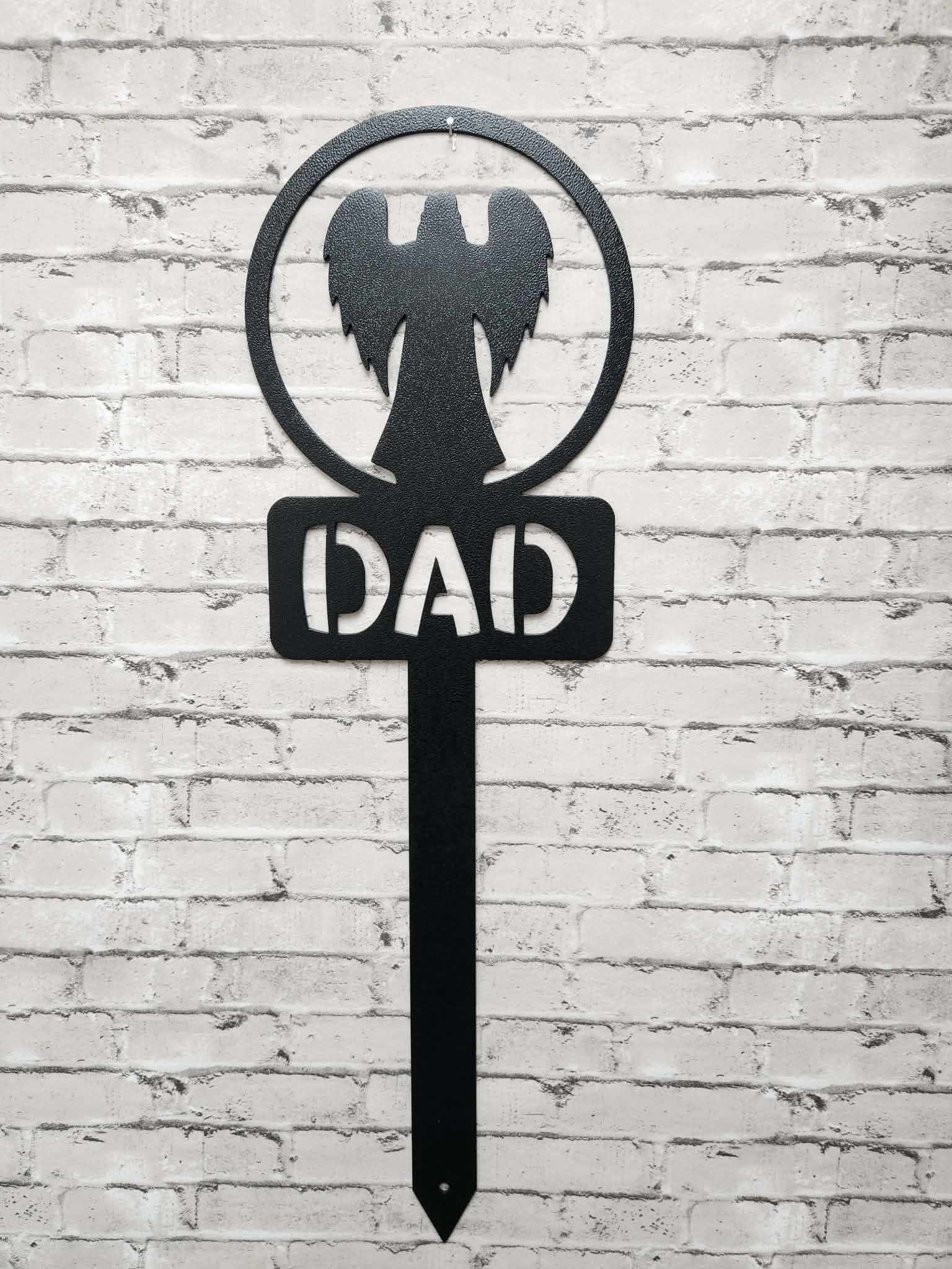 Metal Dad Angel Memorial Stake, Dad Angel cemetery marker -  metal art, metal signs, metal memorial stake