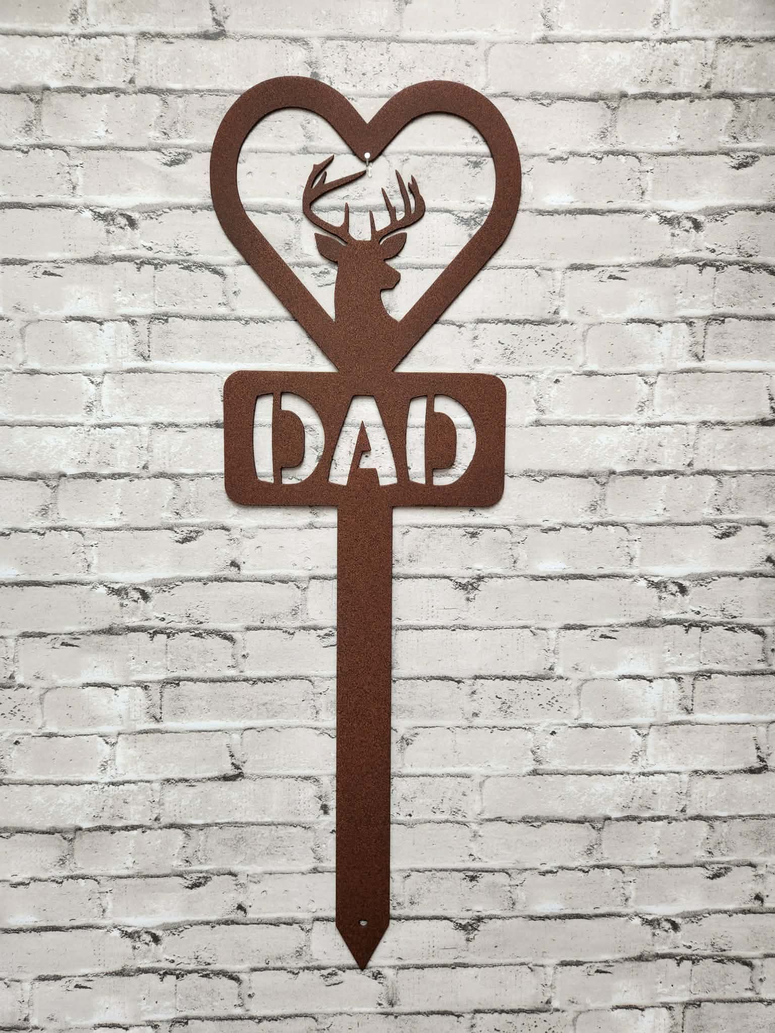 Memorial, Dad, Deer, Heart, Metal Stake, Metal Art, Plasma Cut, Metal memorial stake, cemetery marker