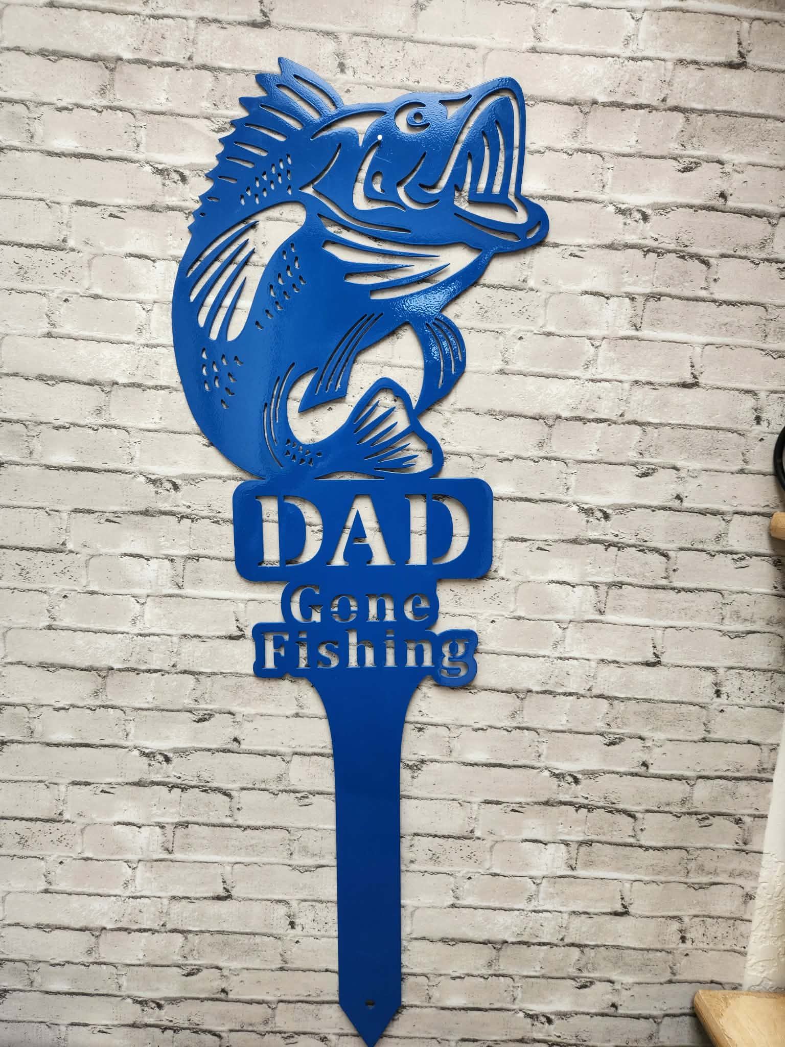 Metal Dad Gone Fishing  Memorial Stake, Dad gone fishing cemetery marker -  metal art, metal signs, metal memorial stake