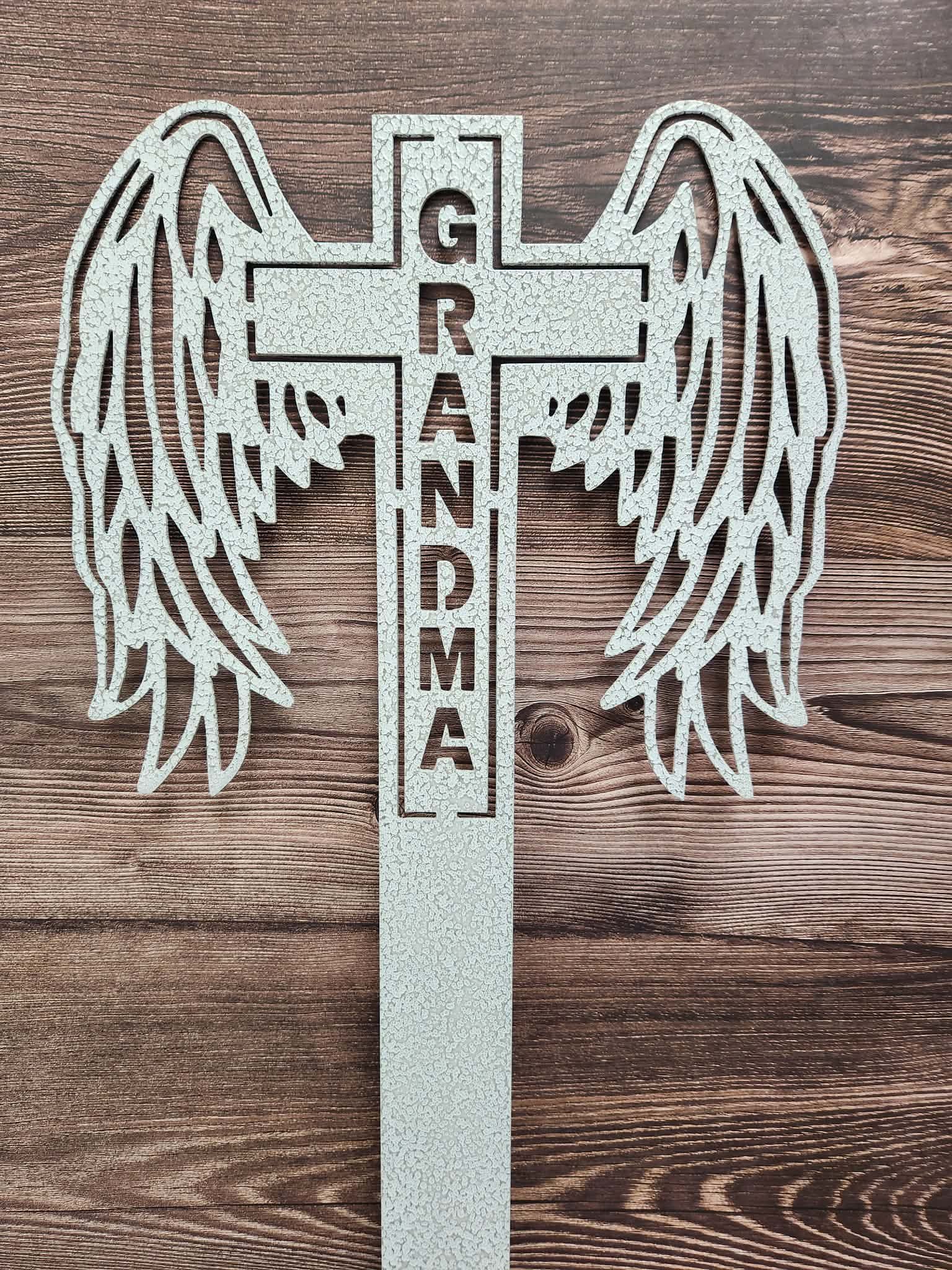 Metal Grandma Angel wing Memorial Stake, Grandma Angel wing cemetery marker -  metal art, metal signs, metal memorial stake
