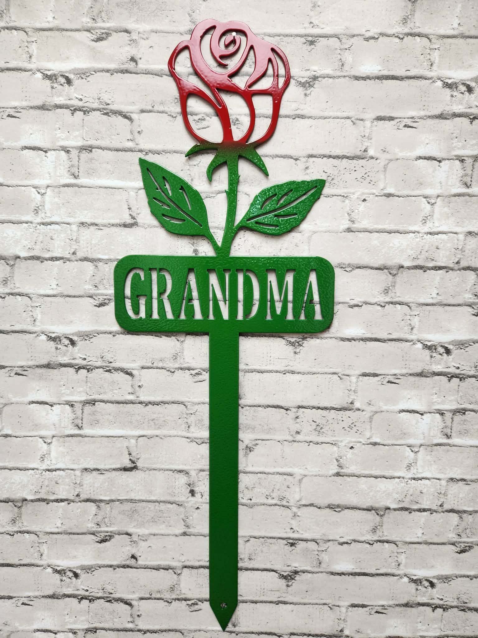 Grandma Rose Metal Memorial Stake, Metal Grandma Rose cemetery marker -  metal art, metal signs, metal memorial stake