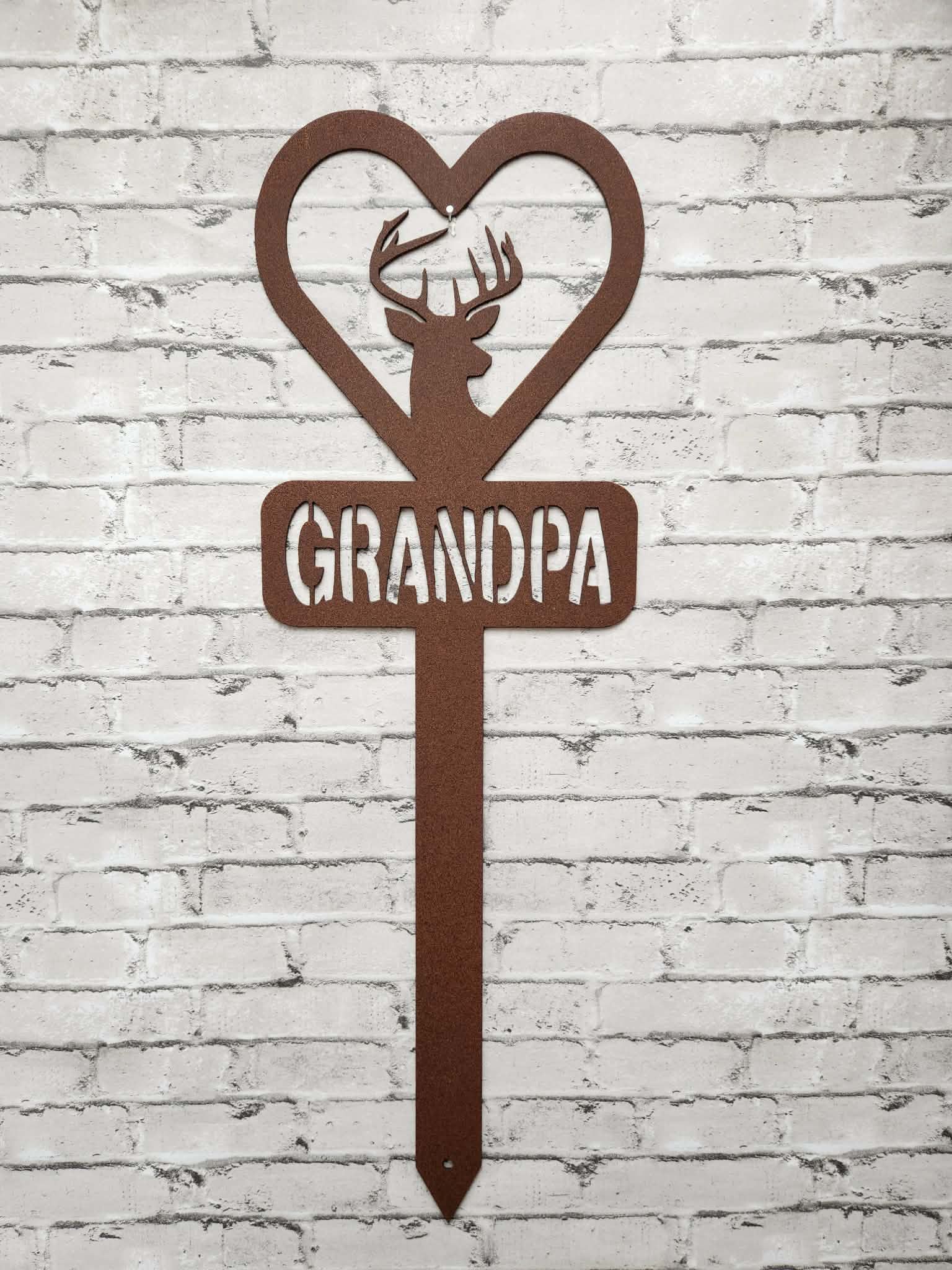 Memorial, Grandpa, Deer, Heart, Metal Stake, Metal Art, Plasma Cut, Metal memorial stake, Cemetery marker