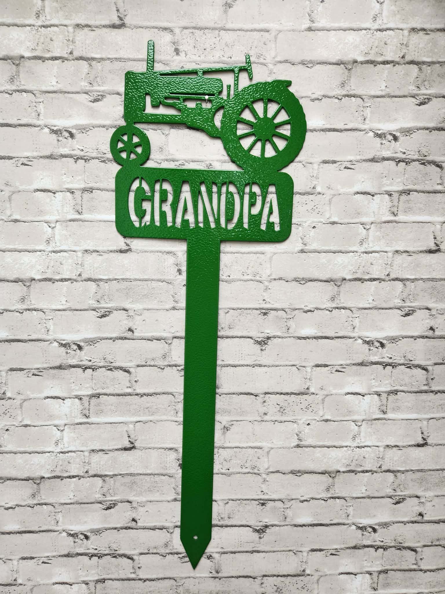 Metal Grandpa Memorial Stake, John Deere Tractor cemetery marker -  Grandpa John Deere Tractor metal art, metal signs, metal memorial stake