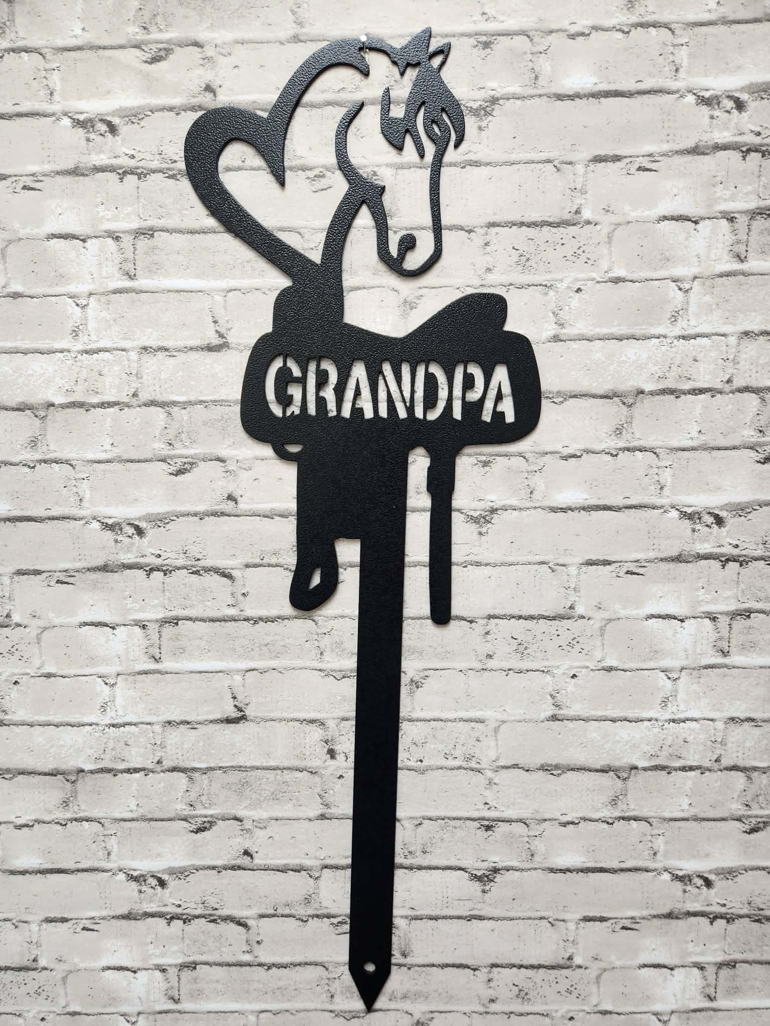 Metal Grandpa Memorial Stake, Grandpa horse cemetery marker -  metal art, metal signs, metal memorial stake