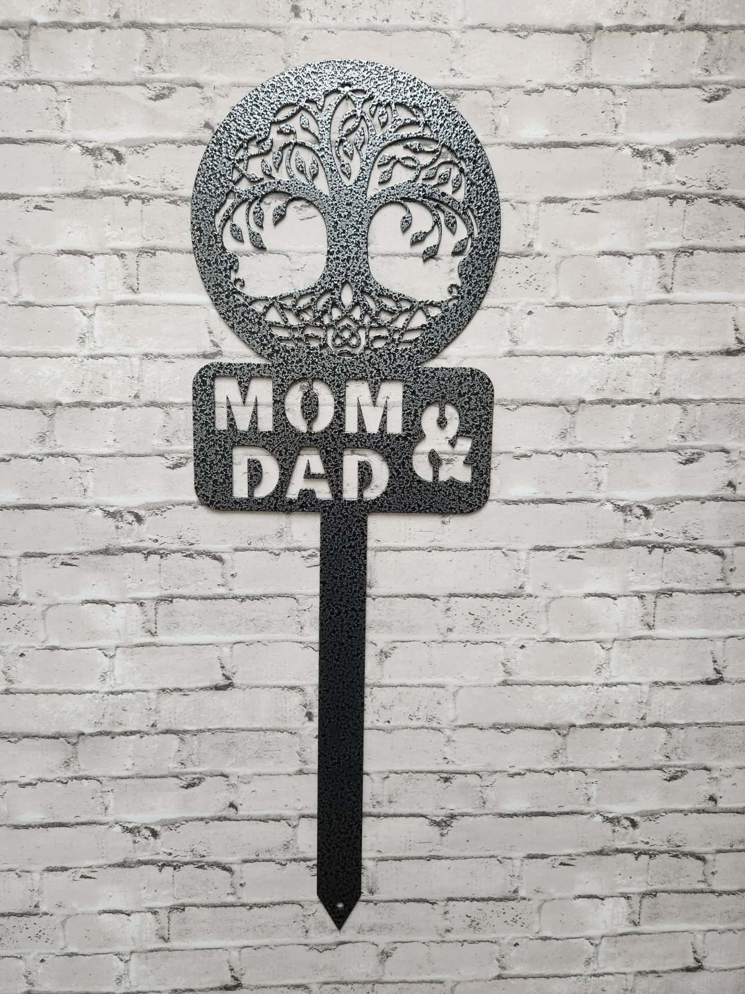 Metal Mom & Dad Tree of Life Memorial Stake, Mom & Dad Tree of life cemetery marker -  Tree of Life metal art, metal signs, metal memorial stake