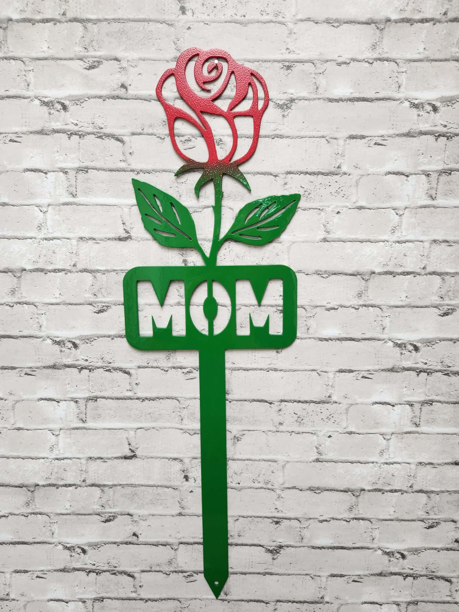 Metal Mom Rose  Memorial Stake, Mom Rose cemetery marker -  Mom Rose metal art, metal signs, metal memorial stake
