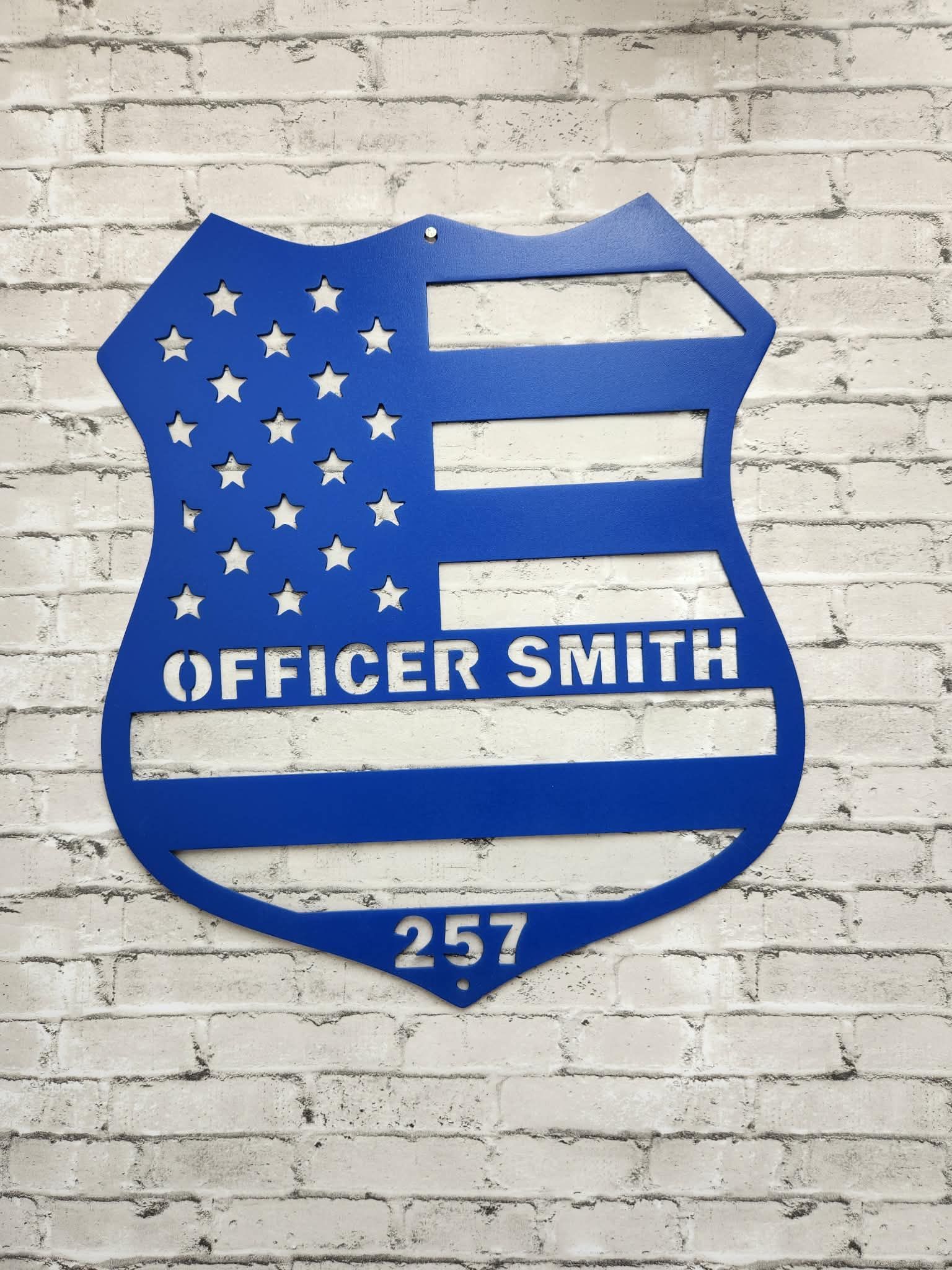 Police shield  Metal wall Sign- Home decor, Police officer shield American flag metal wall art, metal art, metal sign