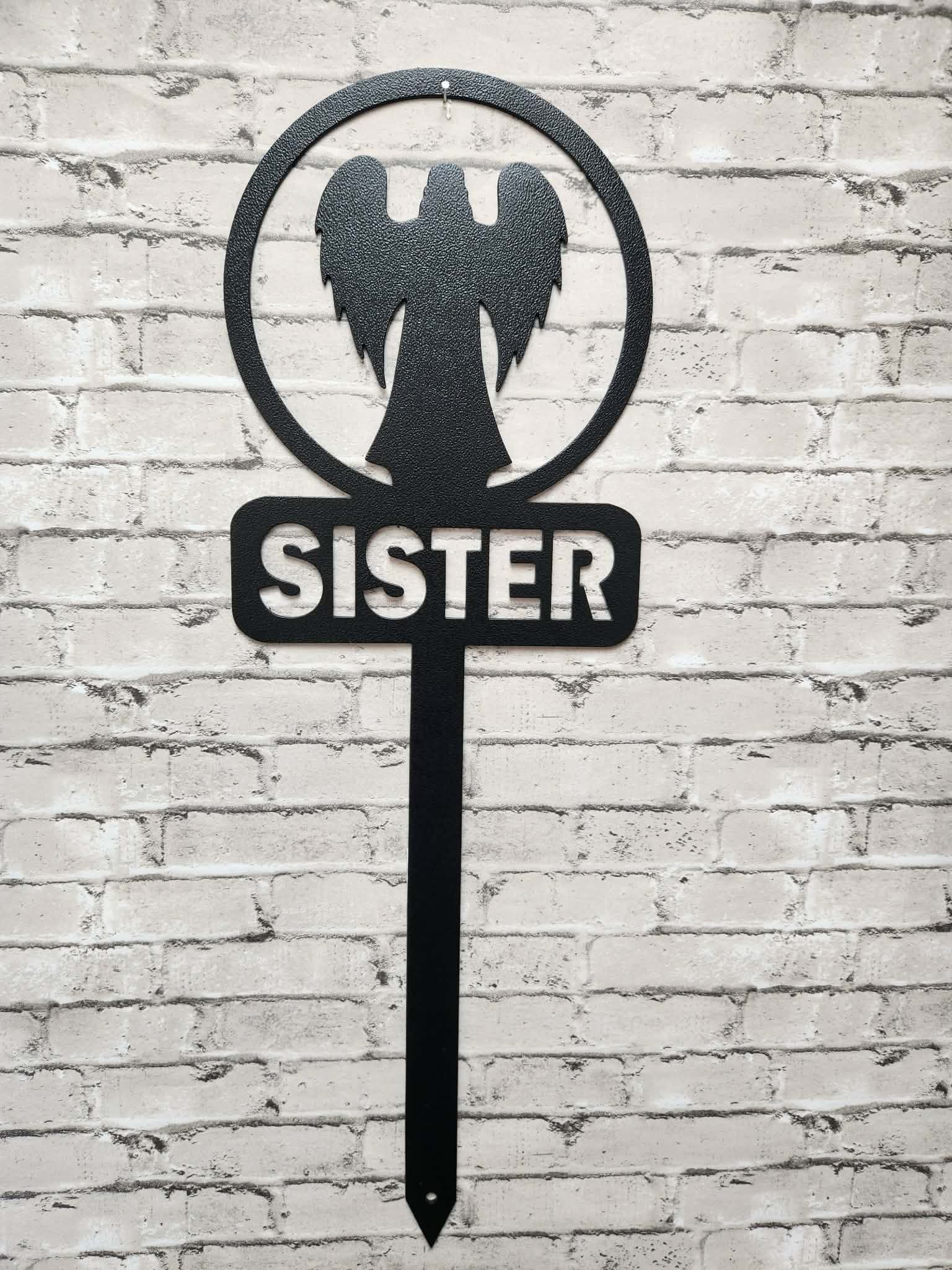 Metal Sister Memorial Stake, Angel cemetery marker -  Angel metal art, metal signs, metal memorial stake