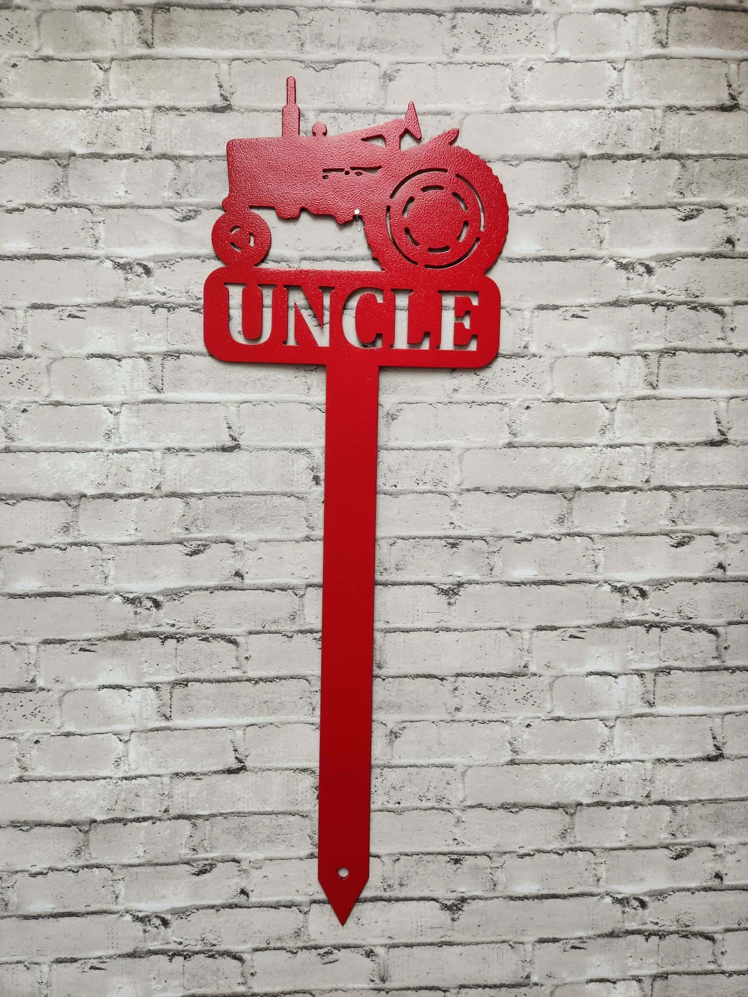 Metal Uncle Memorial Stake, Farmall Tractor cemetery marker -  metal art, metal signs, metal memorial stake