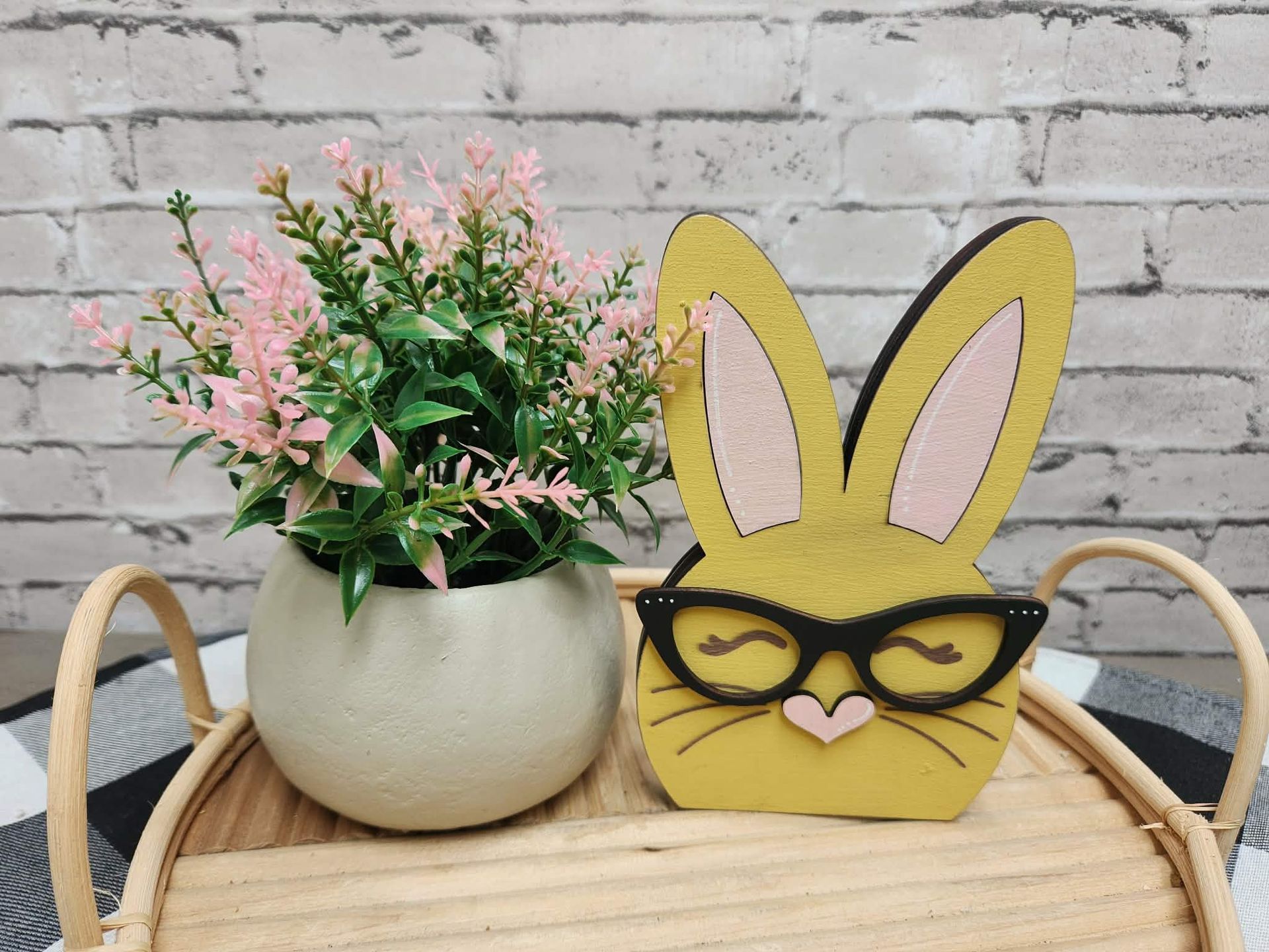 Chunky bunny, Easter bunny, wood bunny shelf sitter, Chunky bunny with glasses, tiered tray Easter decor, dough bowl Easter decor