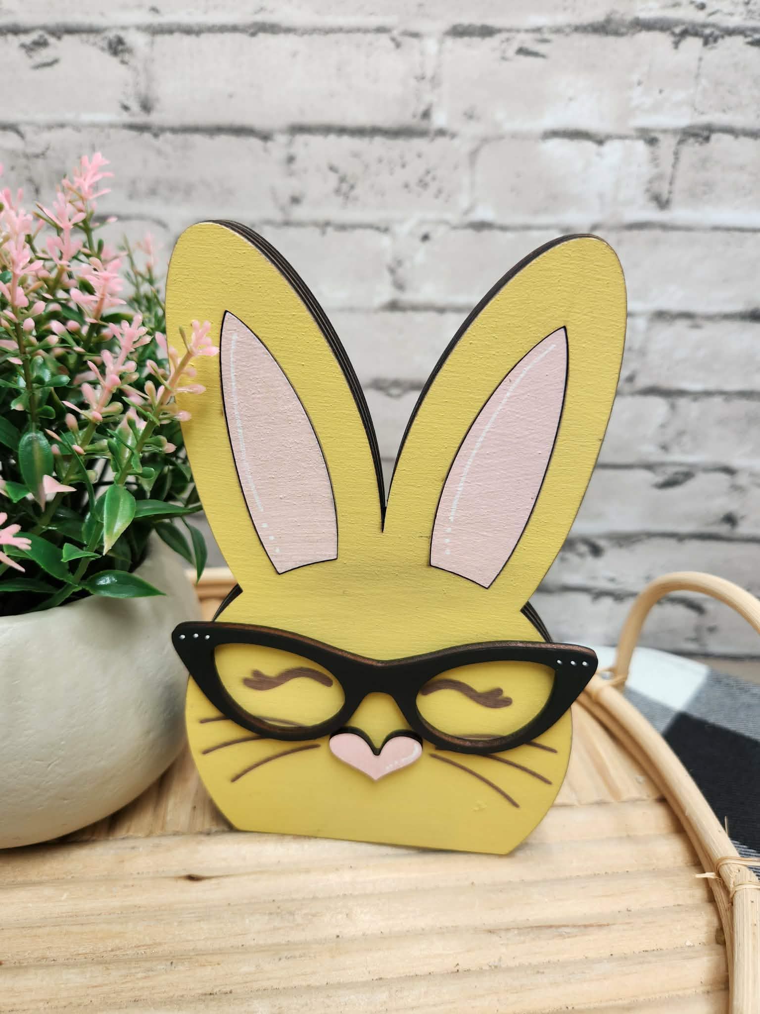 Chunky bunny, Easter bunny, wood bunny shelf sitter, Chunky bunny with glasses, tiered tray Easter decor, dough bowl Easter decor