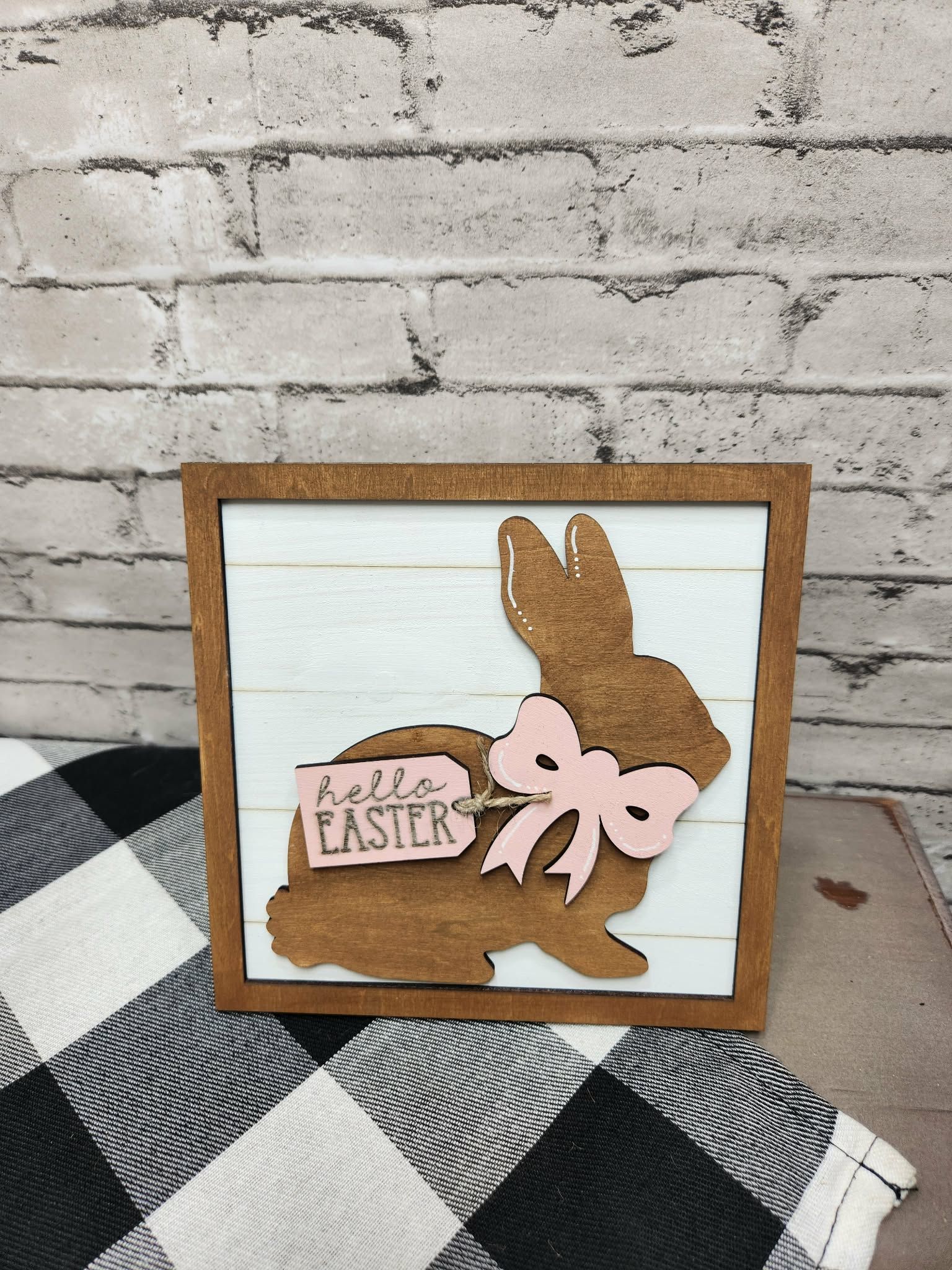 Hello Easter self standing decor with bunny, Easter decor, Easter tiered tray decor, Easter dough bowl decor
