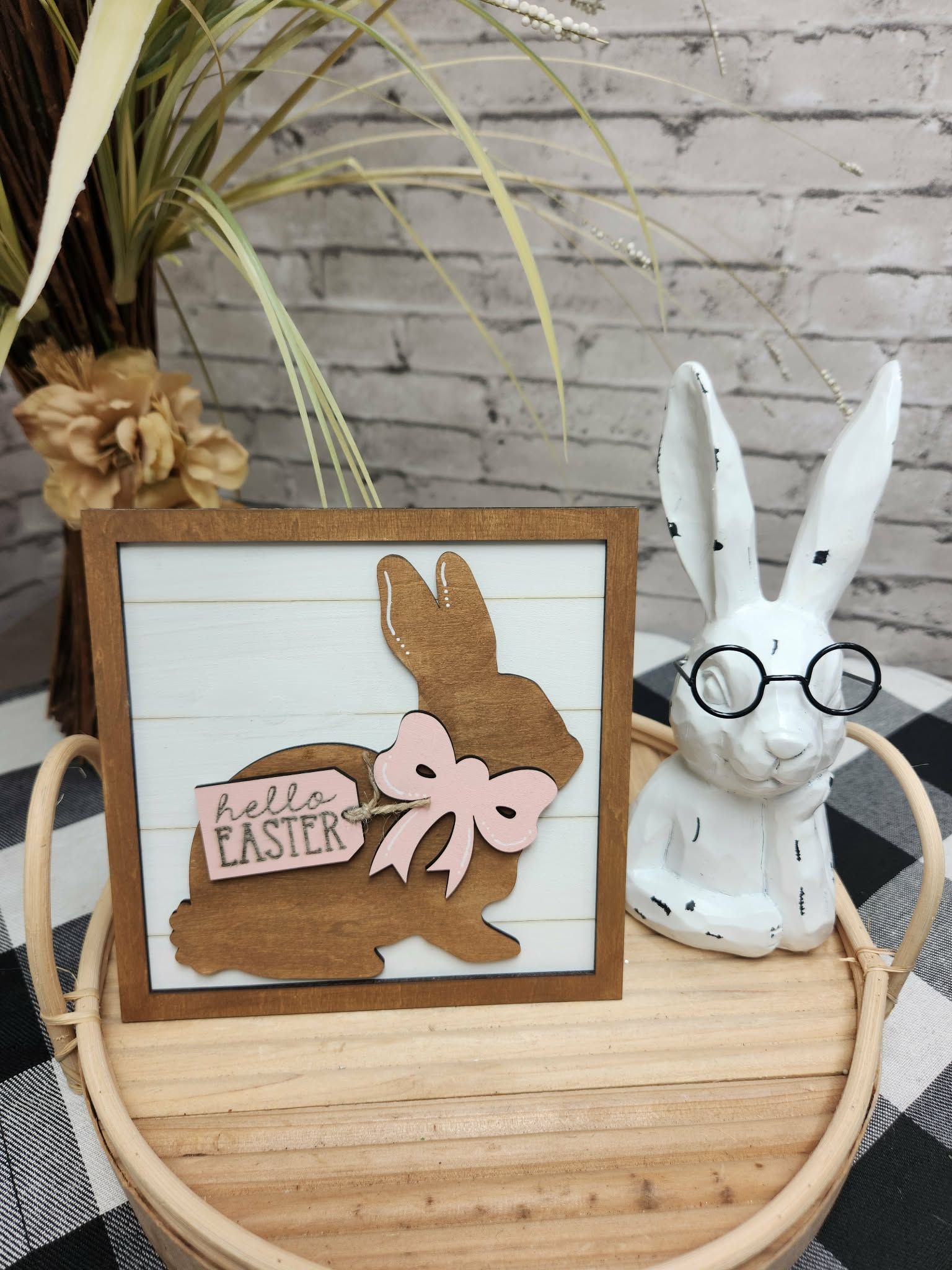 Hello Easter self standing decor with bunny, Easter decor, Easter tiered tray decor, Easter dough bowl decor