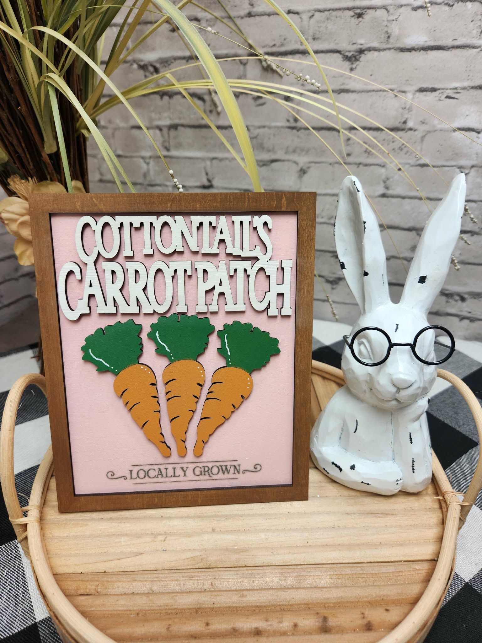 Cottontails Carrot Patch self standing decor sign, Easter decor, Easter tiered tray decor, Easter dough bowl decor
