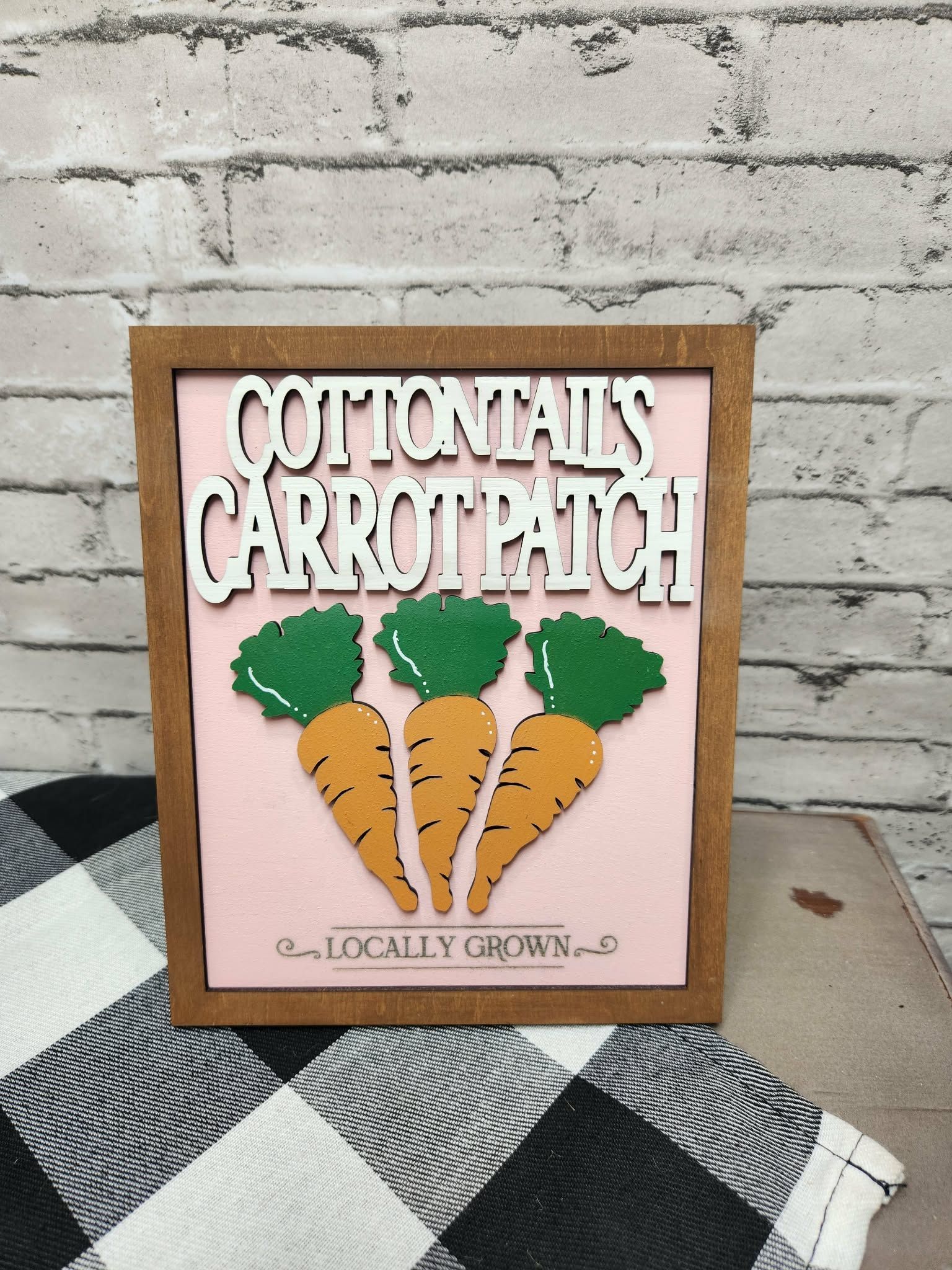 Cottontails Carrot Patch self standing decor sign, Easter decor, Easter tiered tray decor, Easter dough bowl decor
