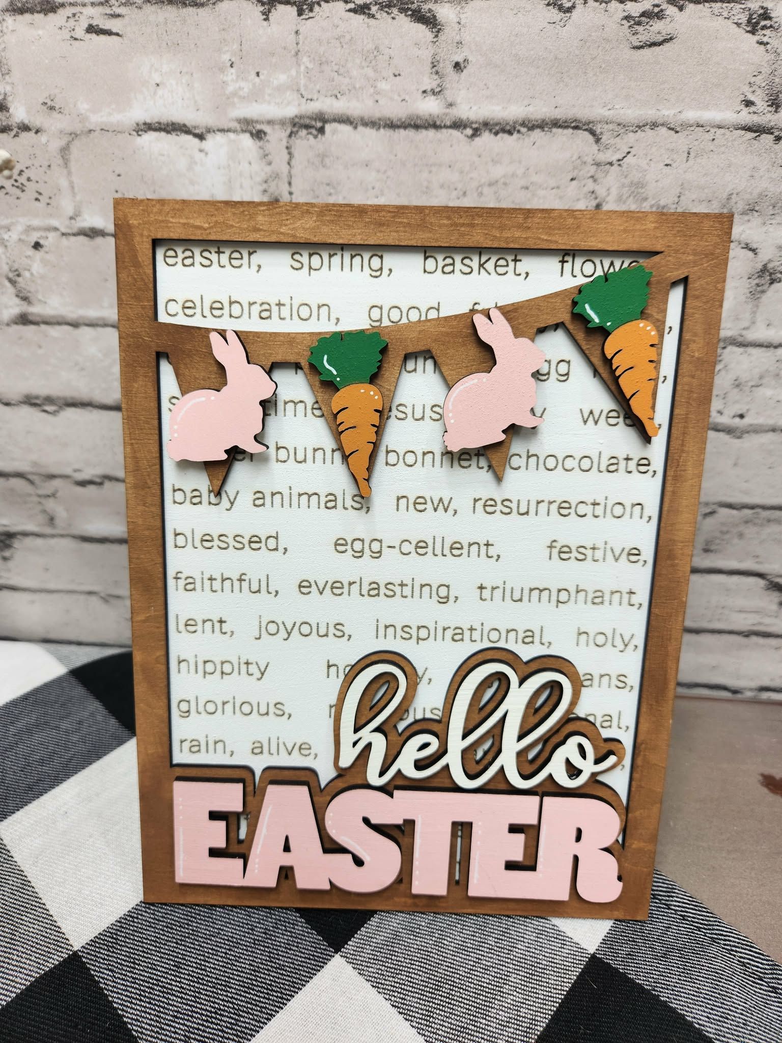 Hello Easter self standing decor, Easter decor, Easter tiered tray decor, Easter dough bowl decor