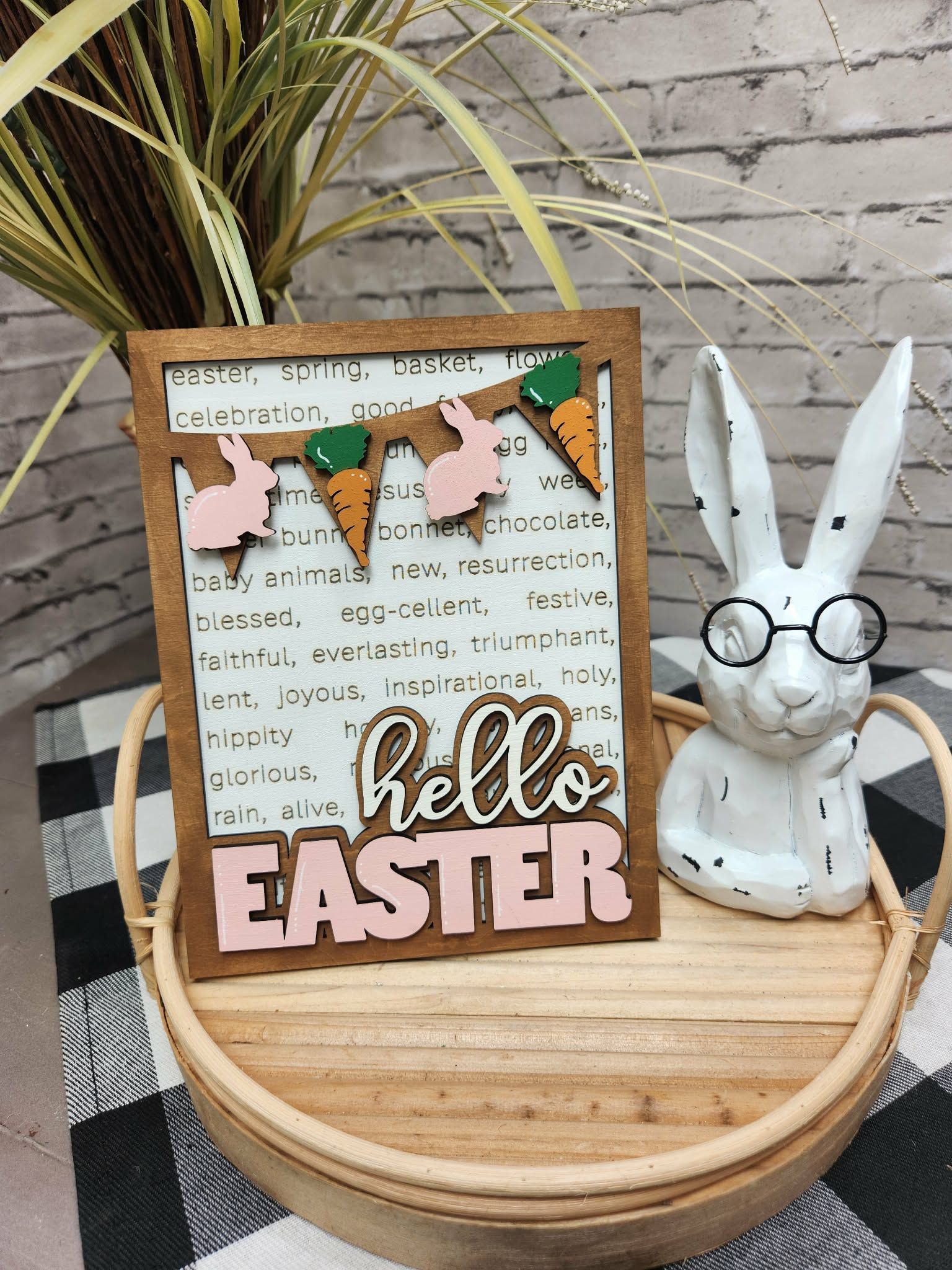Hello Easter self standing decor, Easter decor, Easter tiered tray decor, Easter dough bowl decor