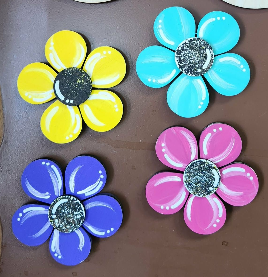 Flower magnets, fridge magnets, dishwasher magnets, handpainted wood magnets