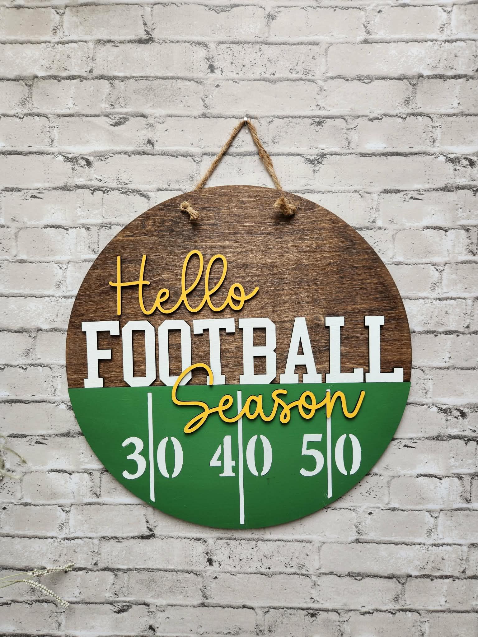 Round football door sign, Round football door hanger, round Hello Football Season door hanger