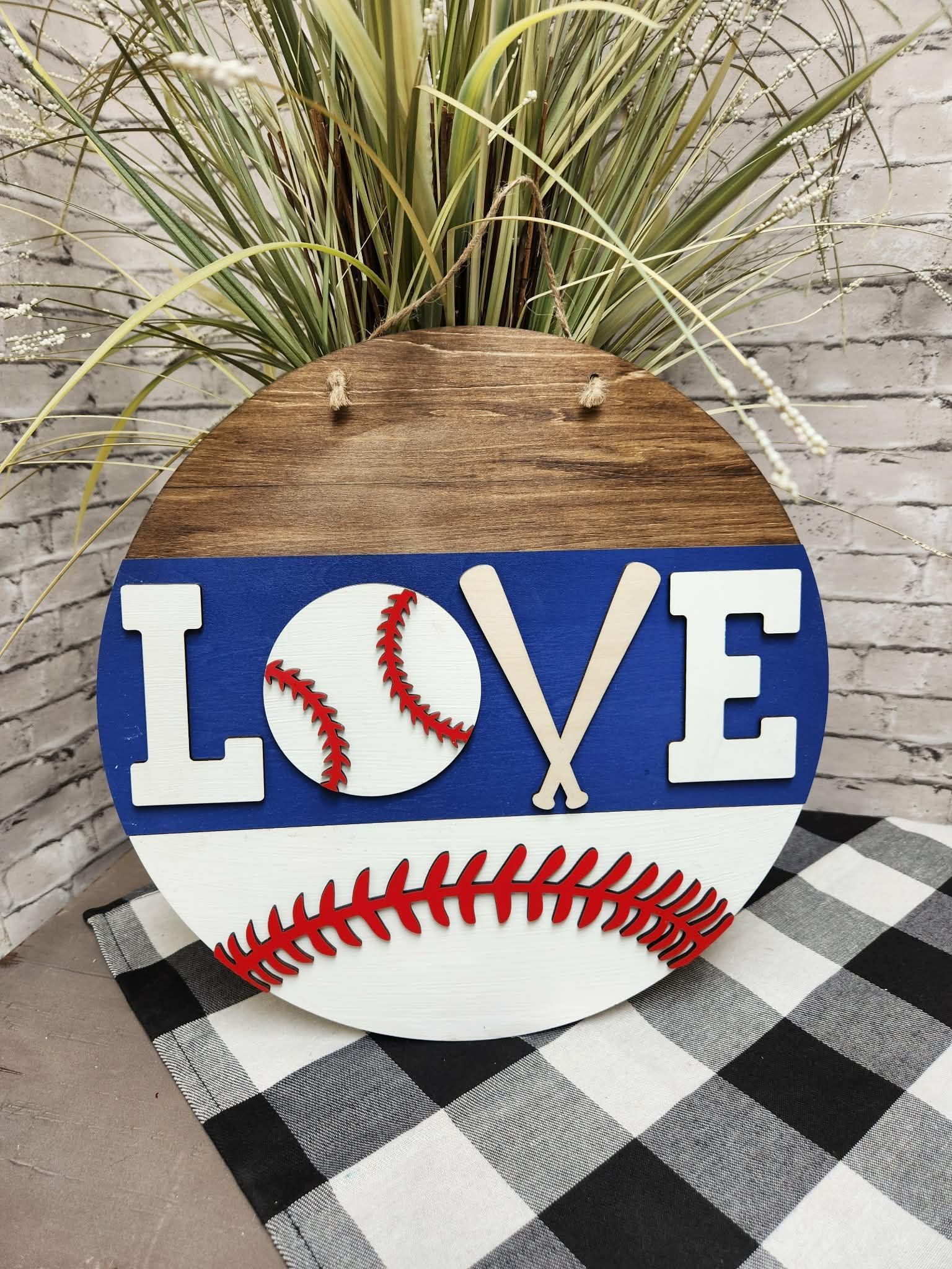 Round baseball door hanger, Round LOVE baseball door sign, Round baseball door sign