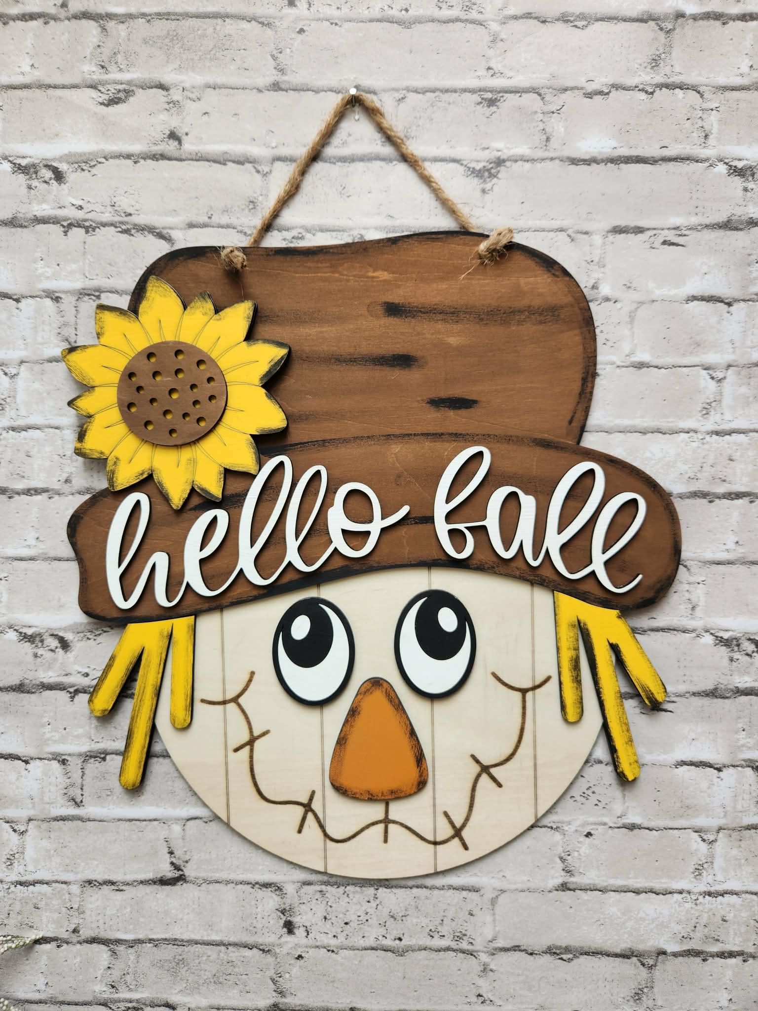 Hello Fall Scarecrow door sign, Hello fall scarecrow door hanger, scarecrow fall door sign