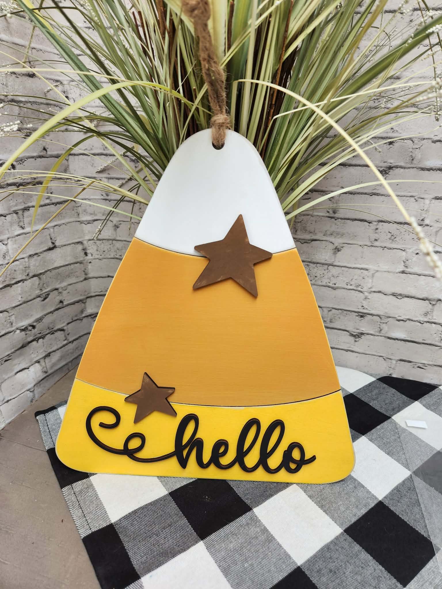 Candy Corn Door Hanger, Candy corn fall sign, Candy corn door hanger hello