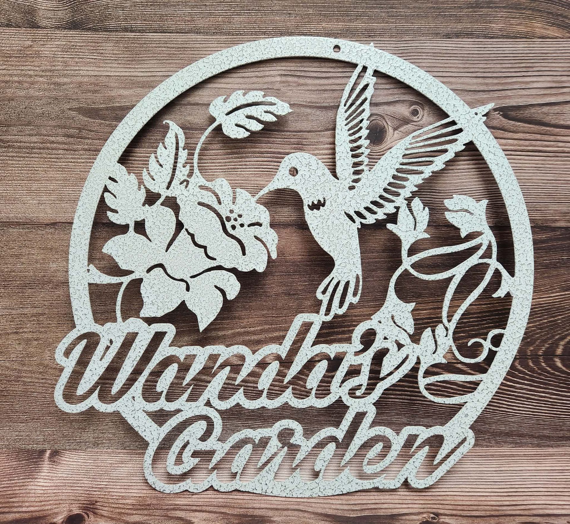 Wanda's Garden Metal wall Sign- Home decor, Hummingbird metal wall art, custom metal art, metal art, metal sign, metal sign