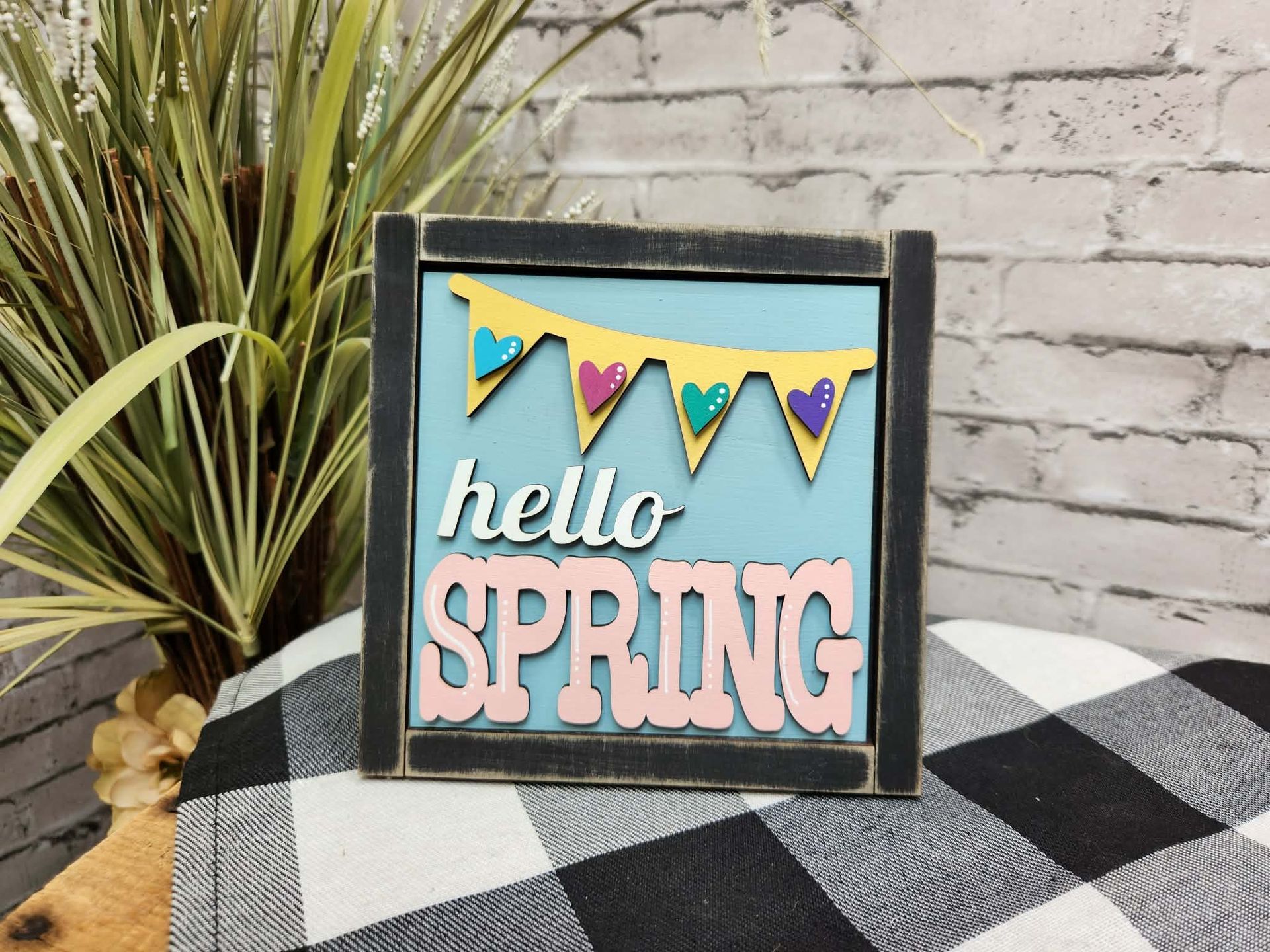 Hello Spring Change Out Square, Easter decor, Easter tiered tray decor, Easter dough bowl décor