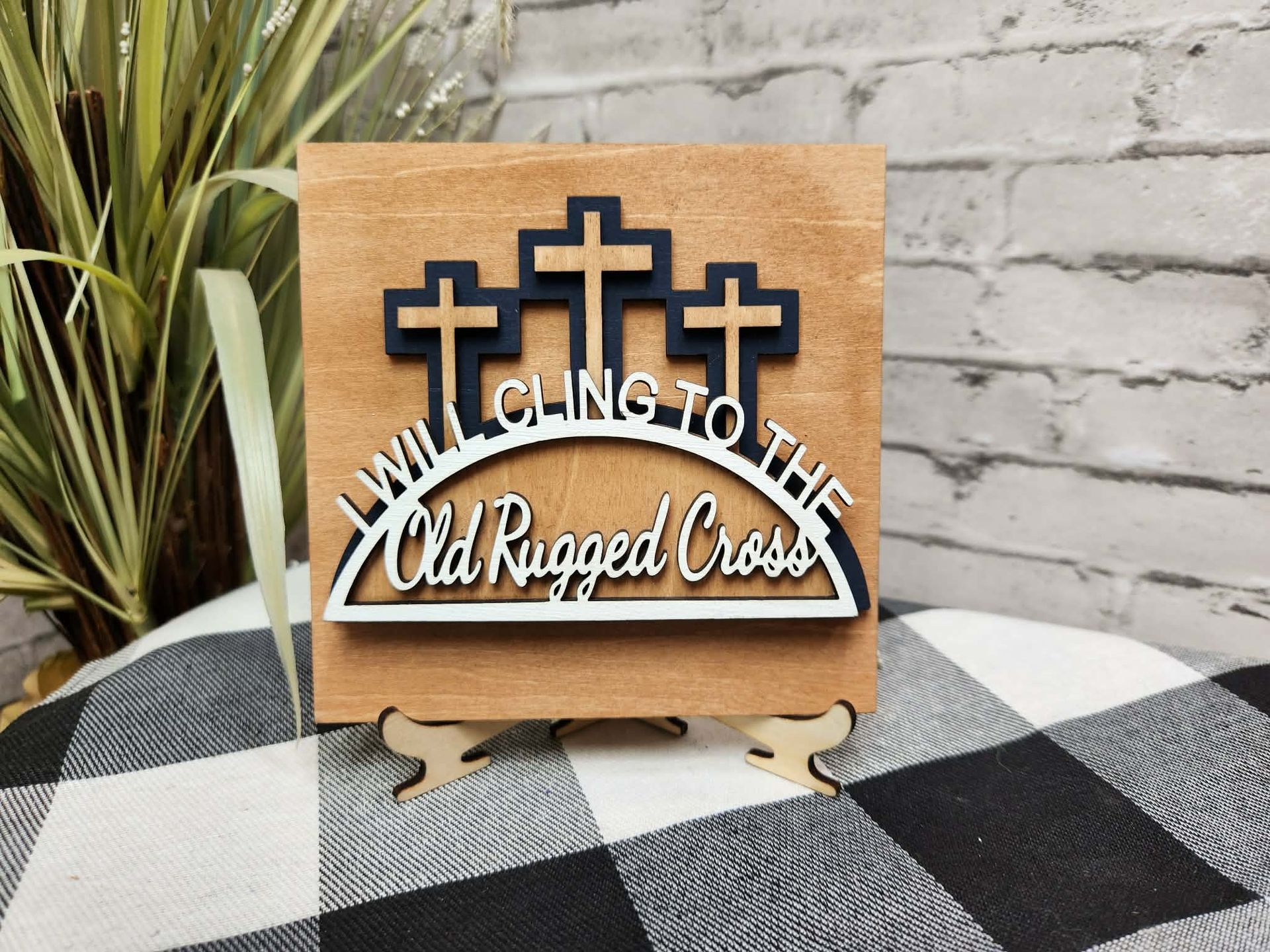 I will cling to the old rugged cross Change Out Square, Easter decor, Easter tiered tray decor, Easter dough bowl décor