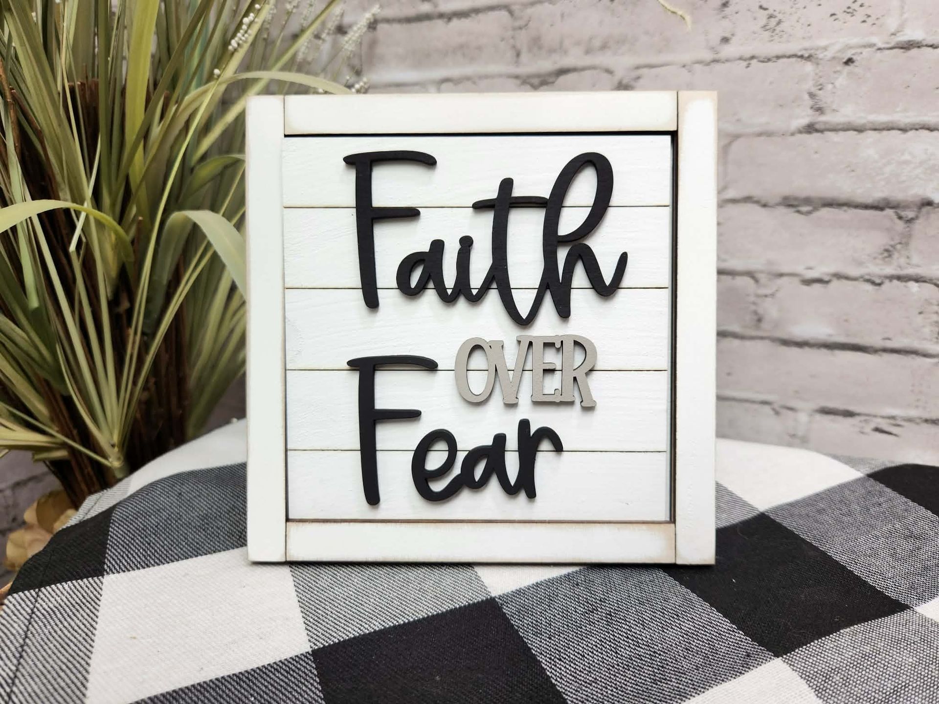 Faith over Fear Change Out Square, Faith over Fear decor, Faith over Fear tiered tray decor, Faith over Fear dough bowl décor