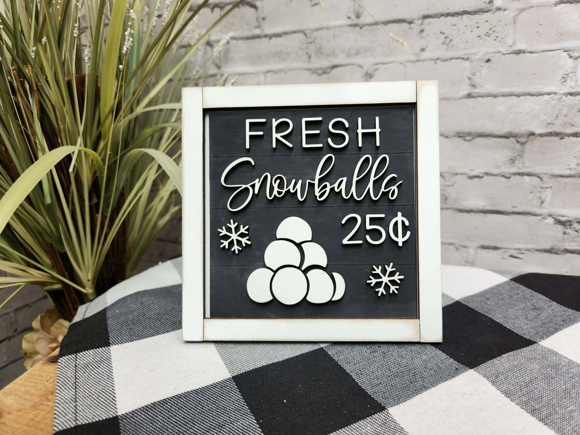 Fresh Snowballs Change Out Square, Fresh Snowballs decor, Fresh snowballs tiered tray decor, Fresh snowballs dough bowl décor