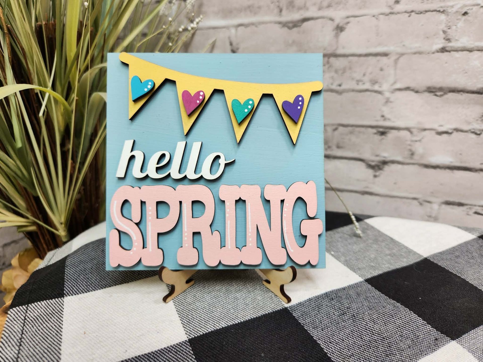 Hello Spring Change Out Square, Easter decor, Easter tiered tray decor, Easter dough bowl décor