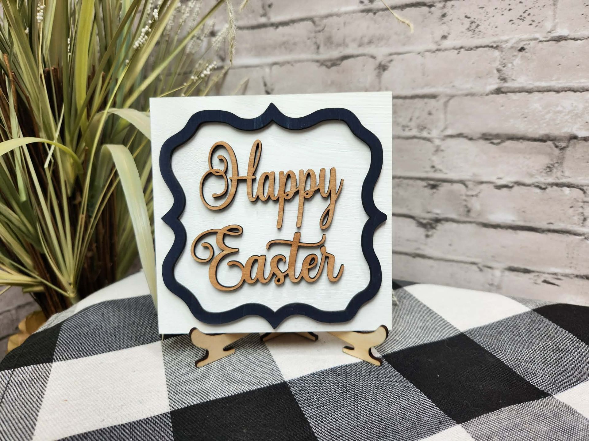 Happy Easter Change Out Square, Easter decor, Easter tiered tray decor, Easter dough bowl décor, Happy Easter natural wood