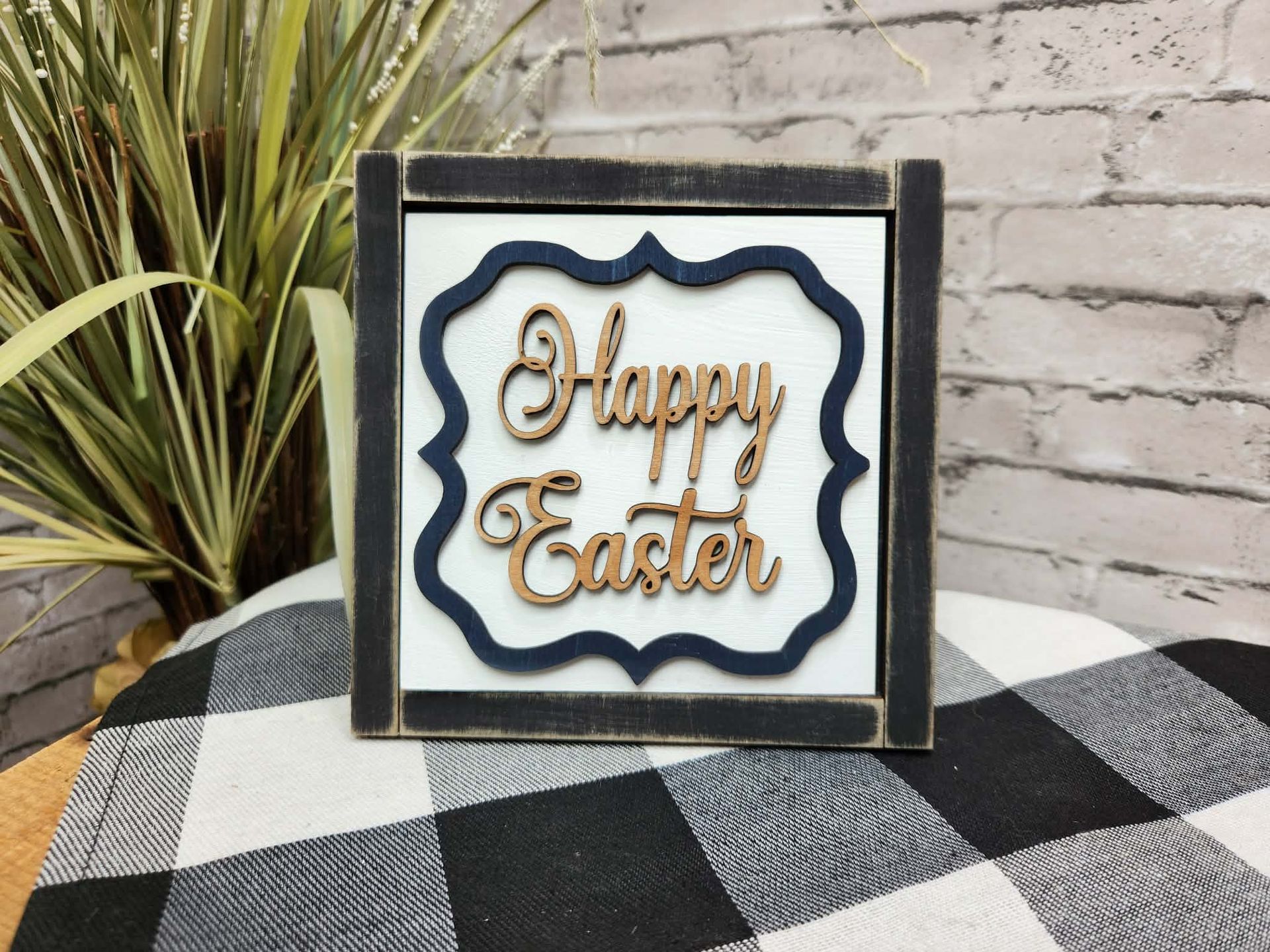 Happy Easter Change Out Square, Easter decor, Easter tiered tray decor, Easter dough bowl décor, Happy Easter natural wood