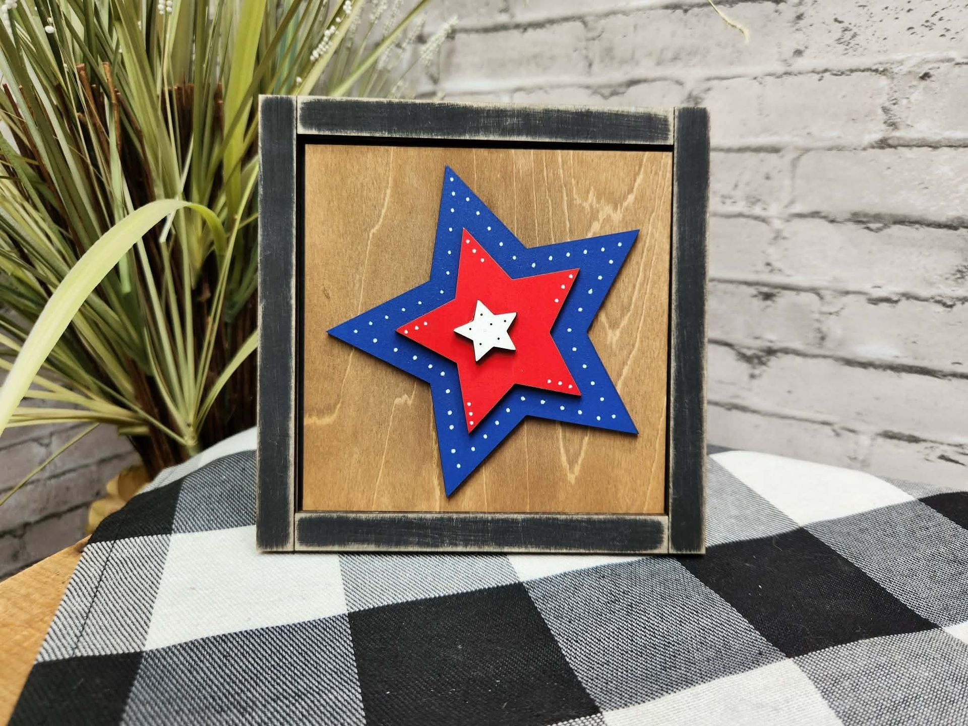 4th of July Star Change Out Square, Red, white & blue Star decor, Red, white & blue star tiered tray decor, 4th of July star dough bowl décor