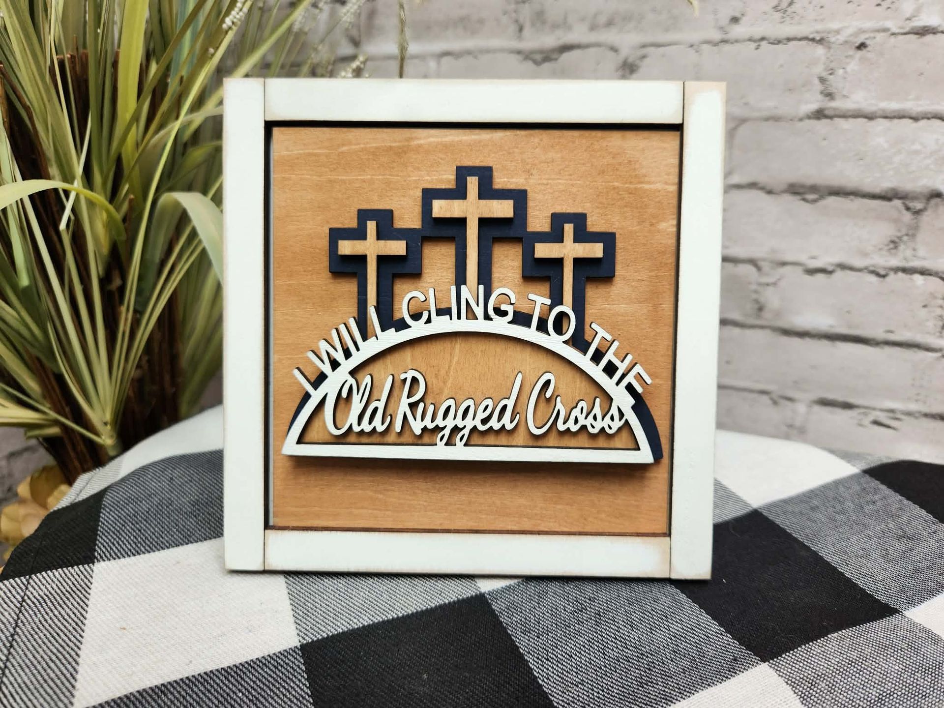 I will cling to the old rugged cross Change Out Square, Easter decor, Easter tiered tray decor, Easter dough bowl décor