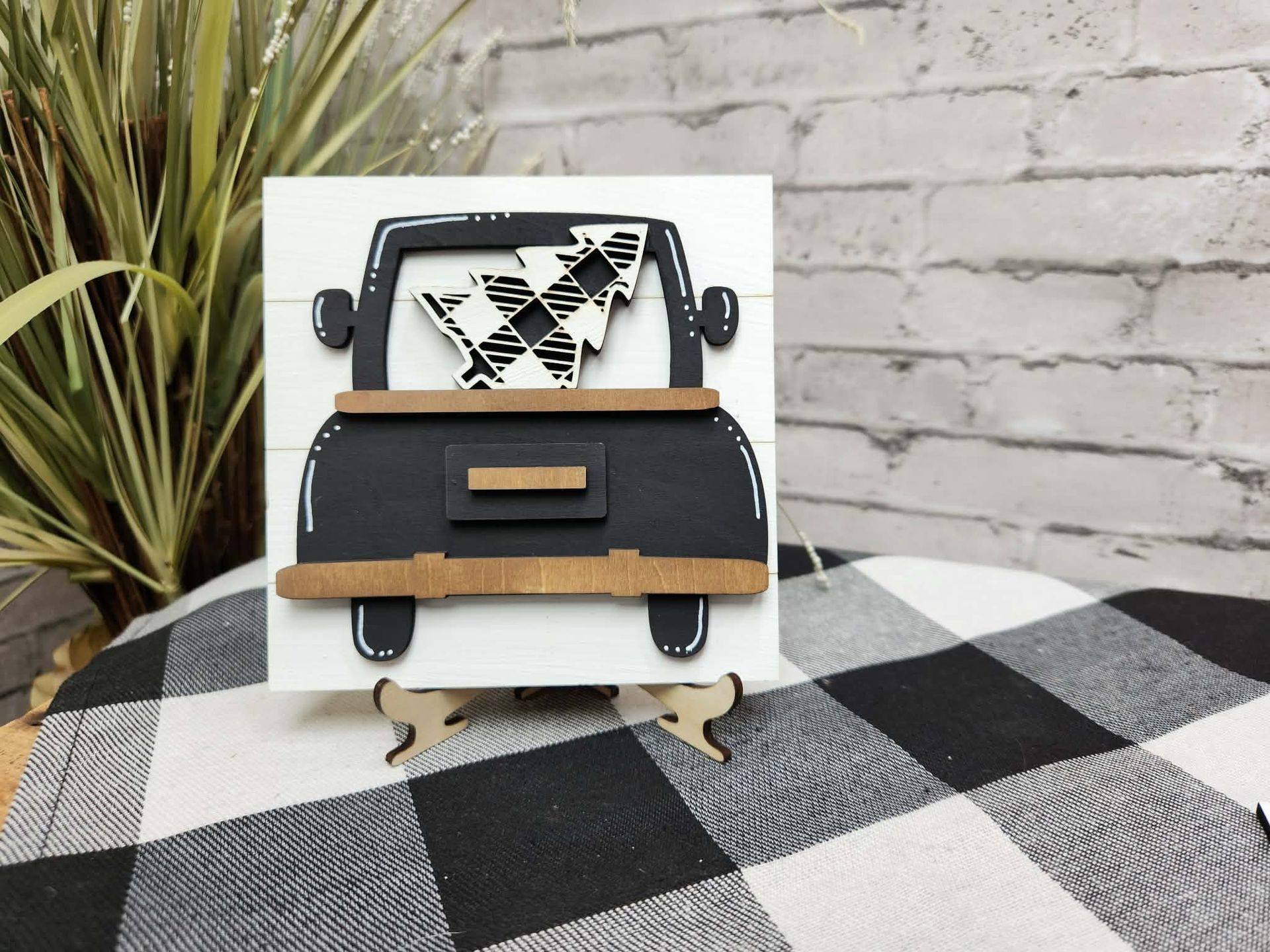 Christmas truck with tree Change Out Square, Christmas truck with tree decor, Christmas truck with tree tiered tray decor, Christmas truck with tree dough bowl décor