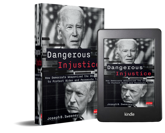 A book called dangerous injustice is sitting next to a kindle.