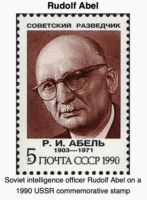 A soviet intelligence officer rudolf abel on a 1990 ussr commemorative stamp